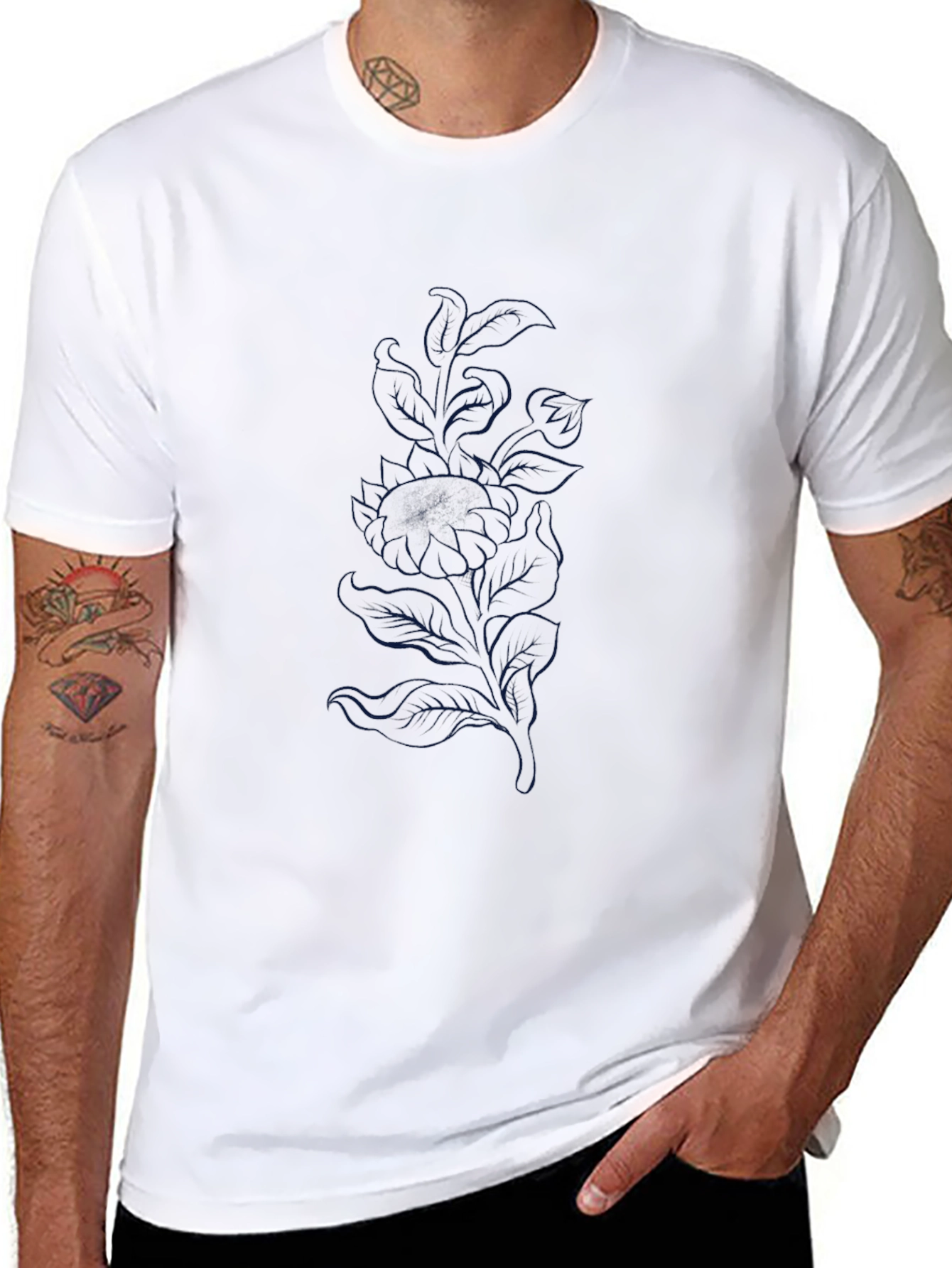 Mens Black T-Shirt with Subtle Floral Design
