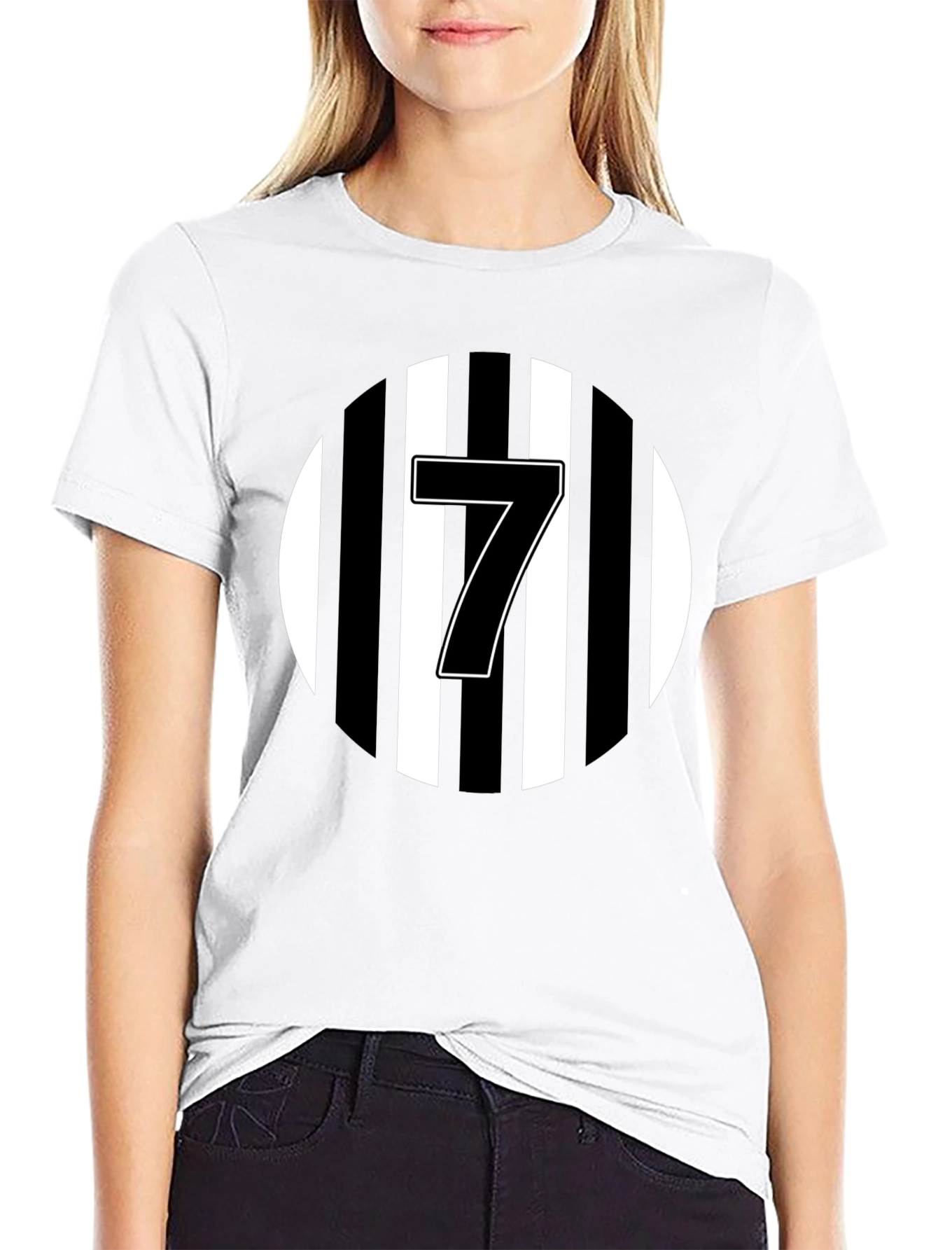 Number 7 Striped Graphic Tee - Black
