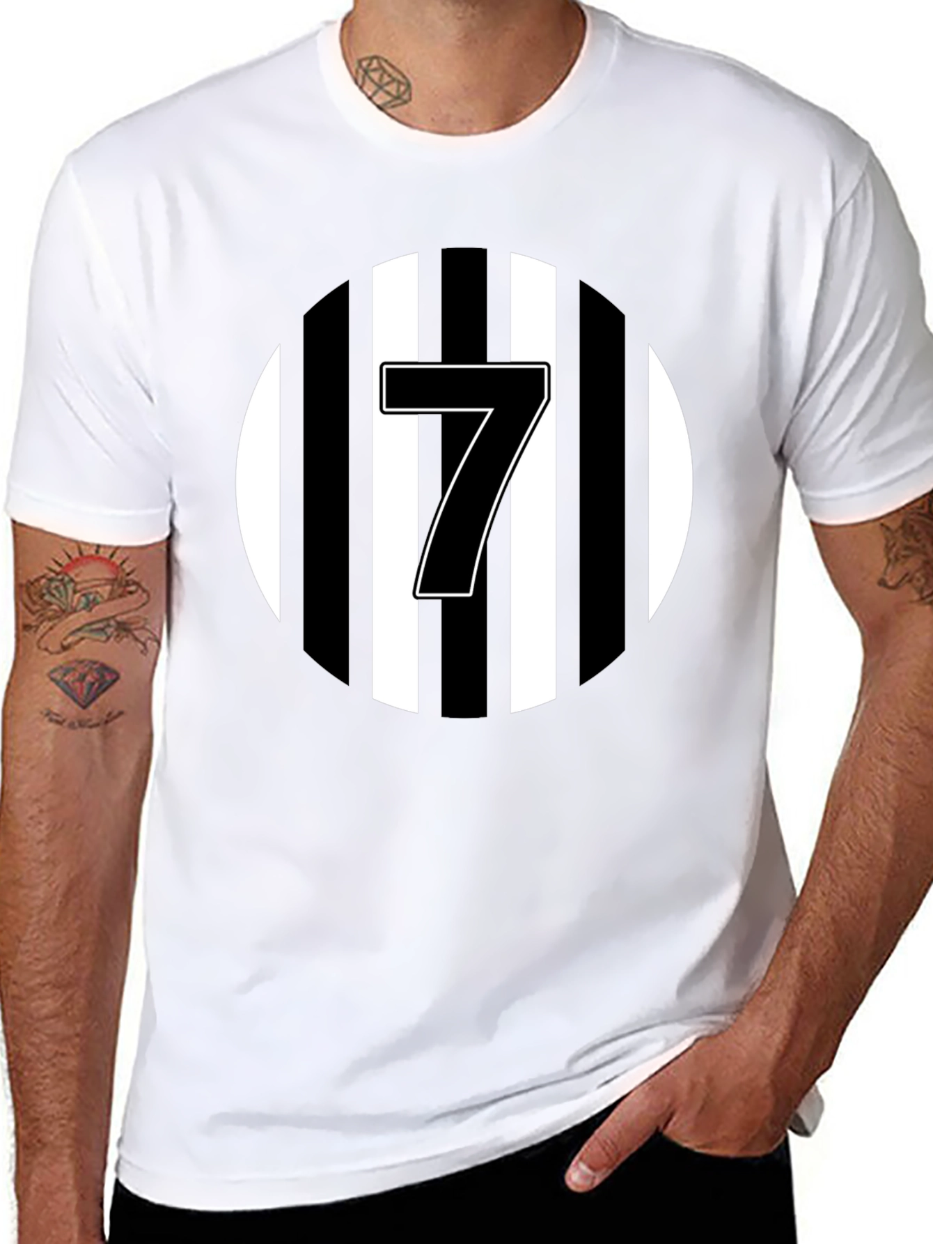 Number 7 Striped Graphic Tee - Black