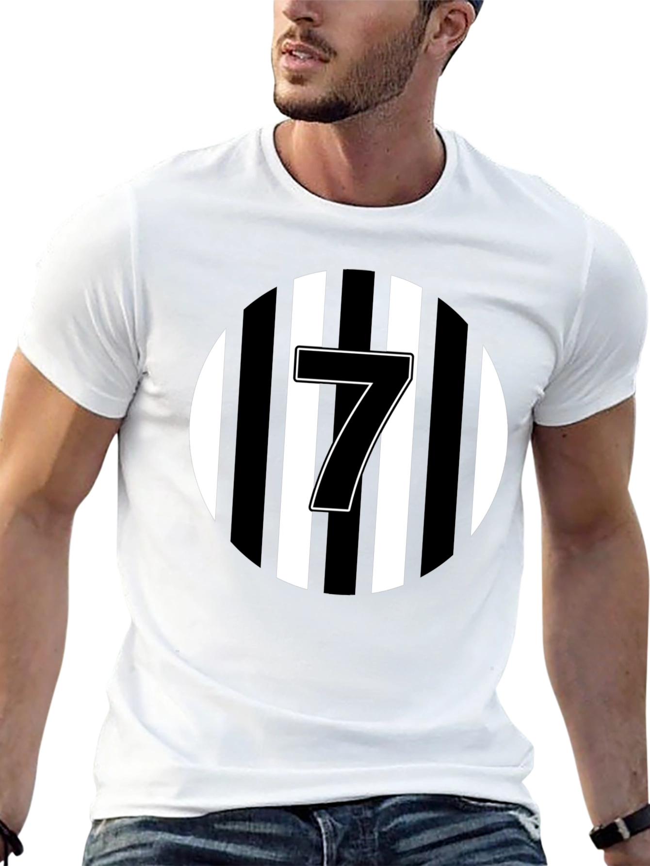 Number 7 Striped Graphic Tee - Black
