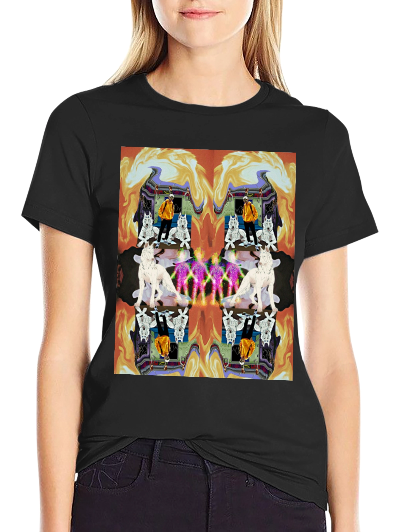 Kaleidoscopic Wolf Graphic Tee - Black