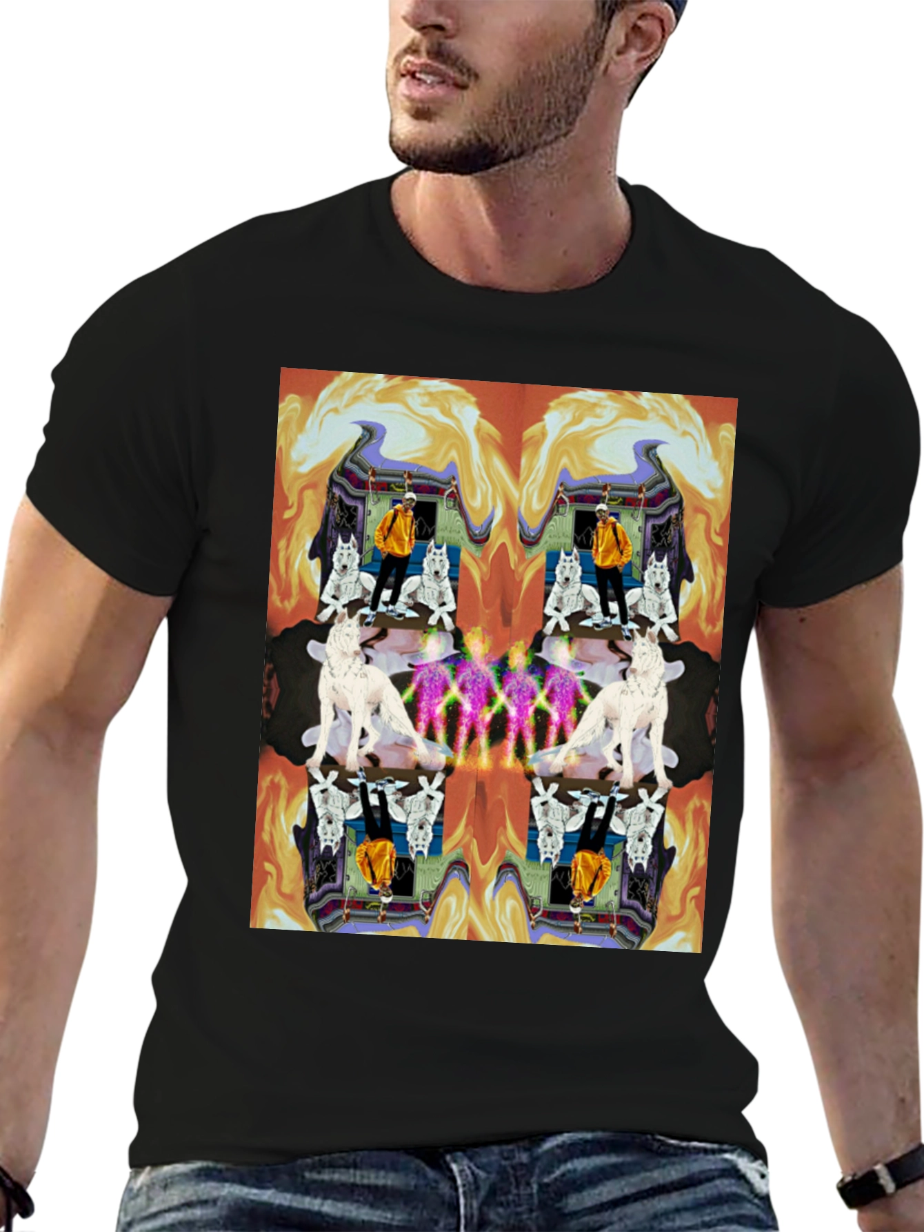 Kaleidoscopic Wolf Graphic Tee - Black