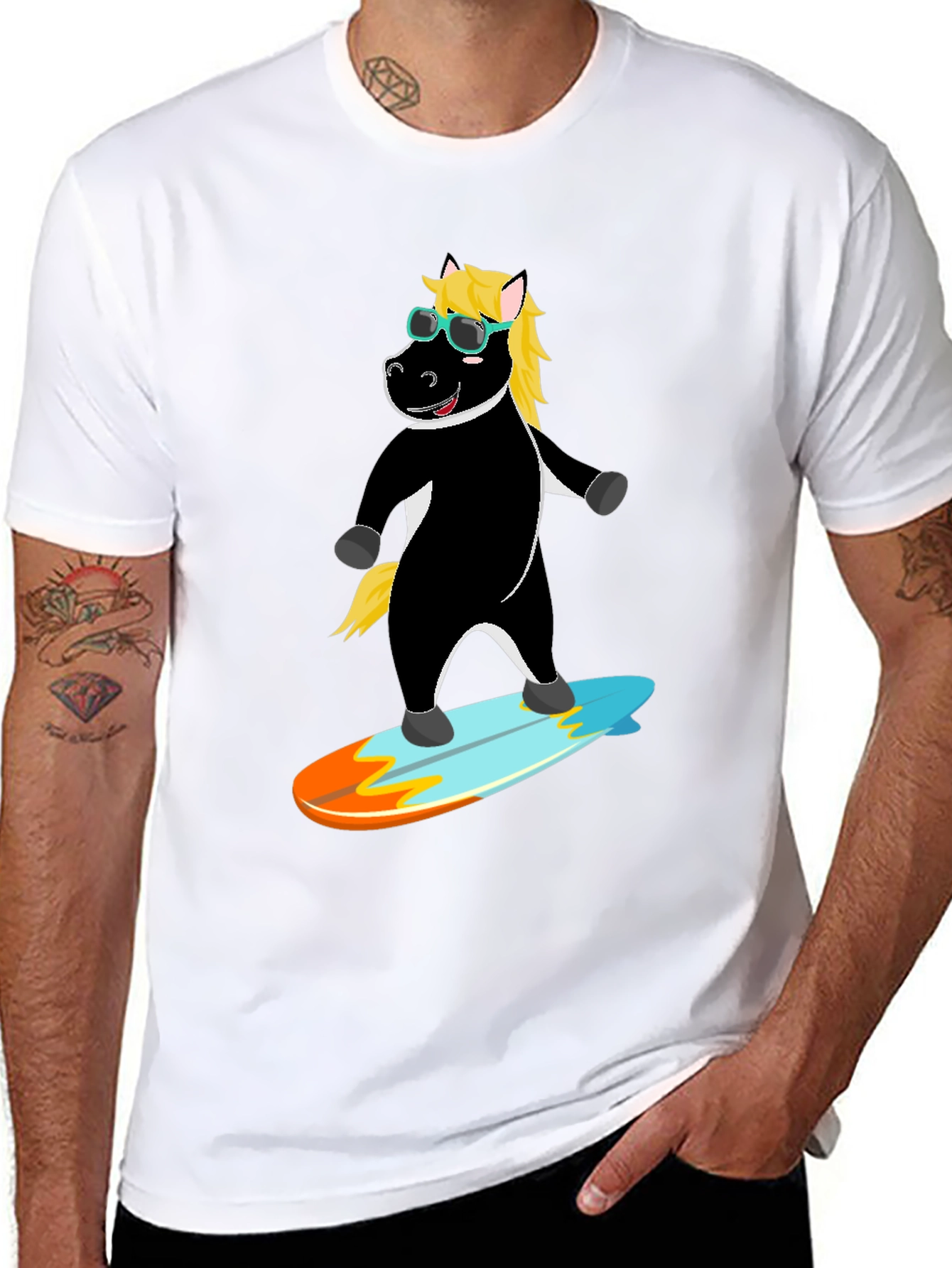 Surfing Horse Tee - Cool Cartoon Graphic