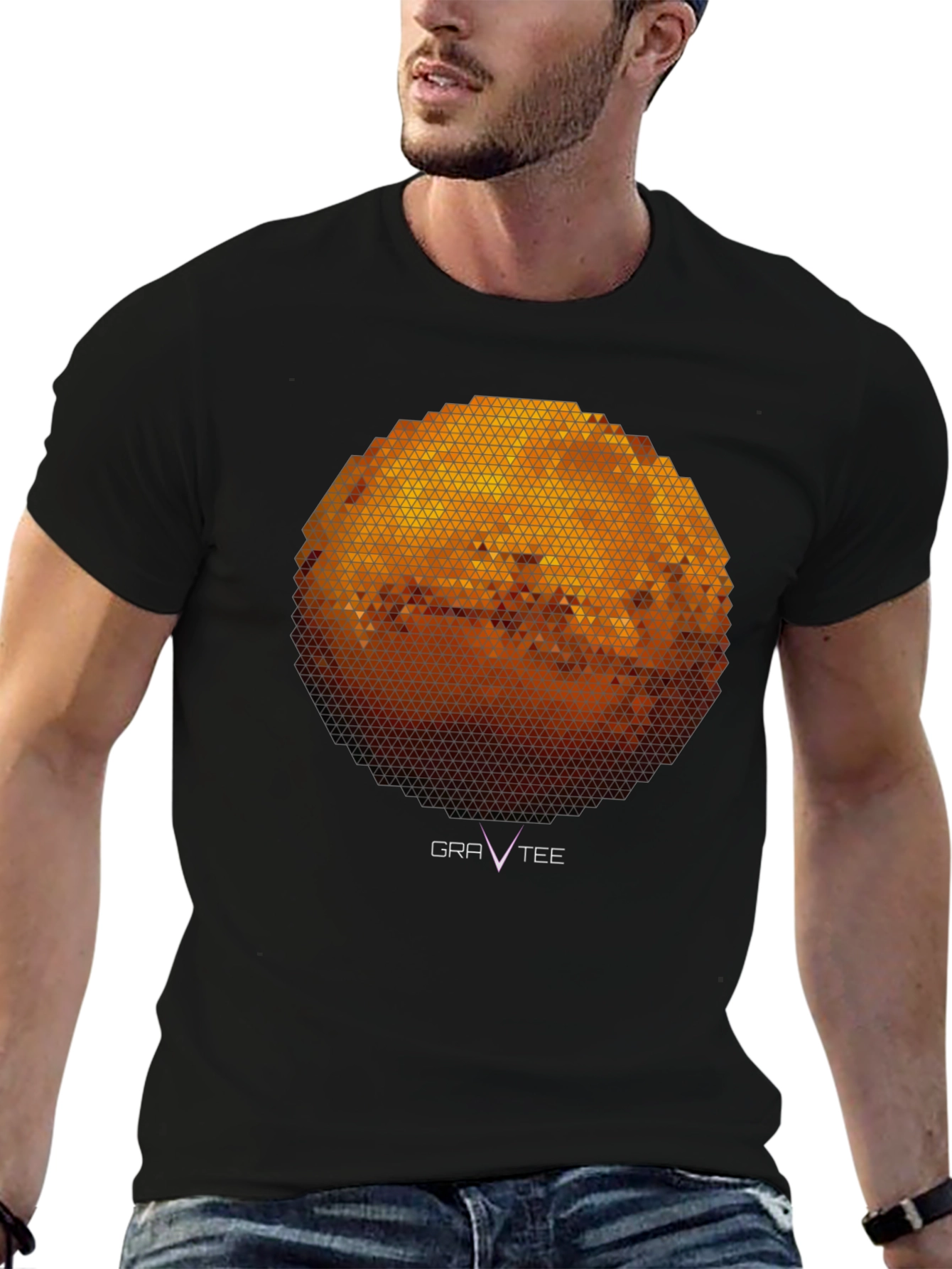 Geometric Planet Graphic Tee - Modern Black T-Shirt