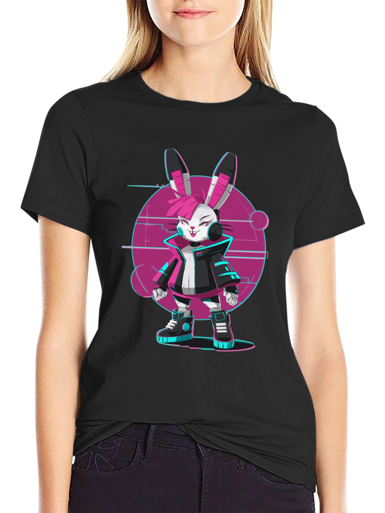Cyberpunk Bunny T-Shirt - Edgy Streetwear Style