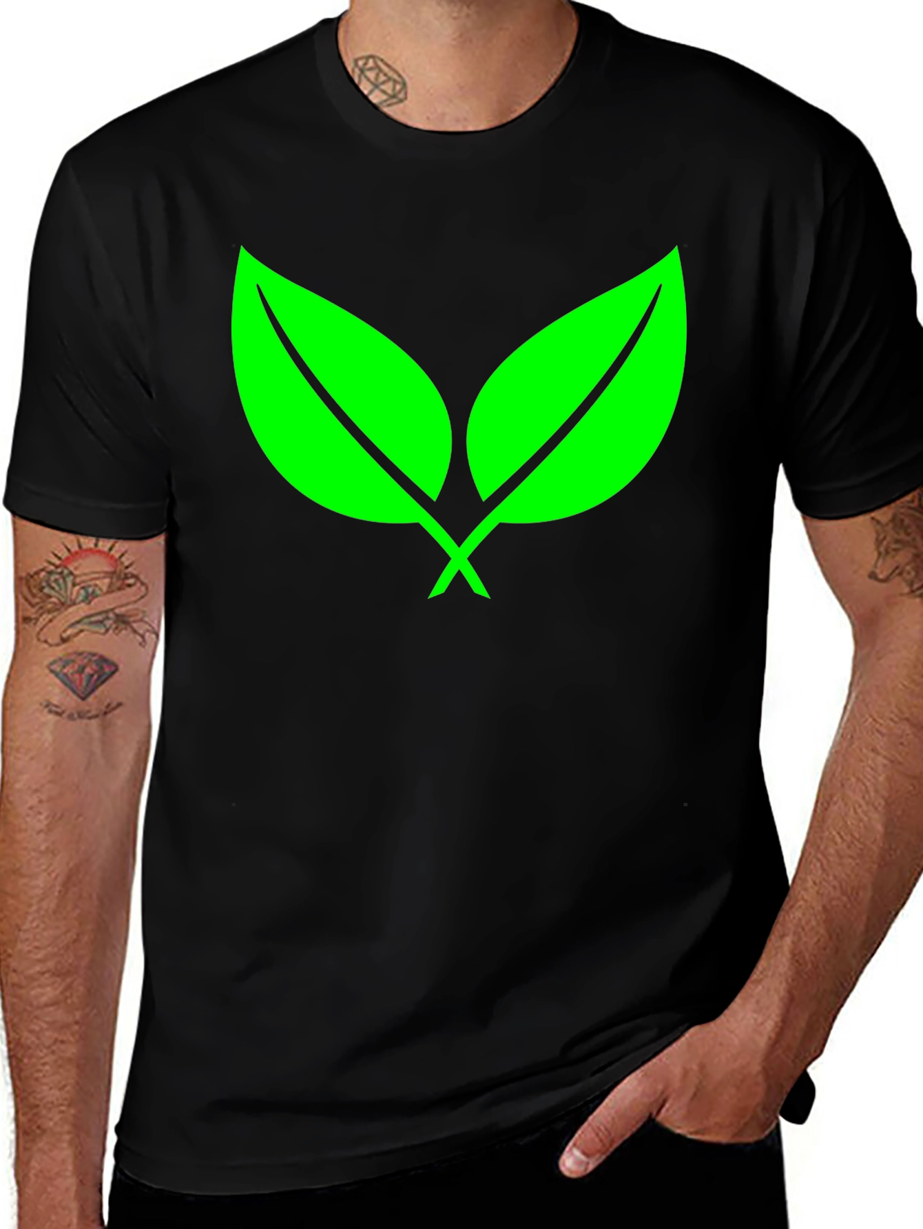Eco-Friendly Green Leaf Black T-Shirt