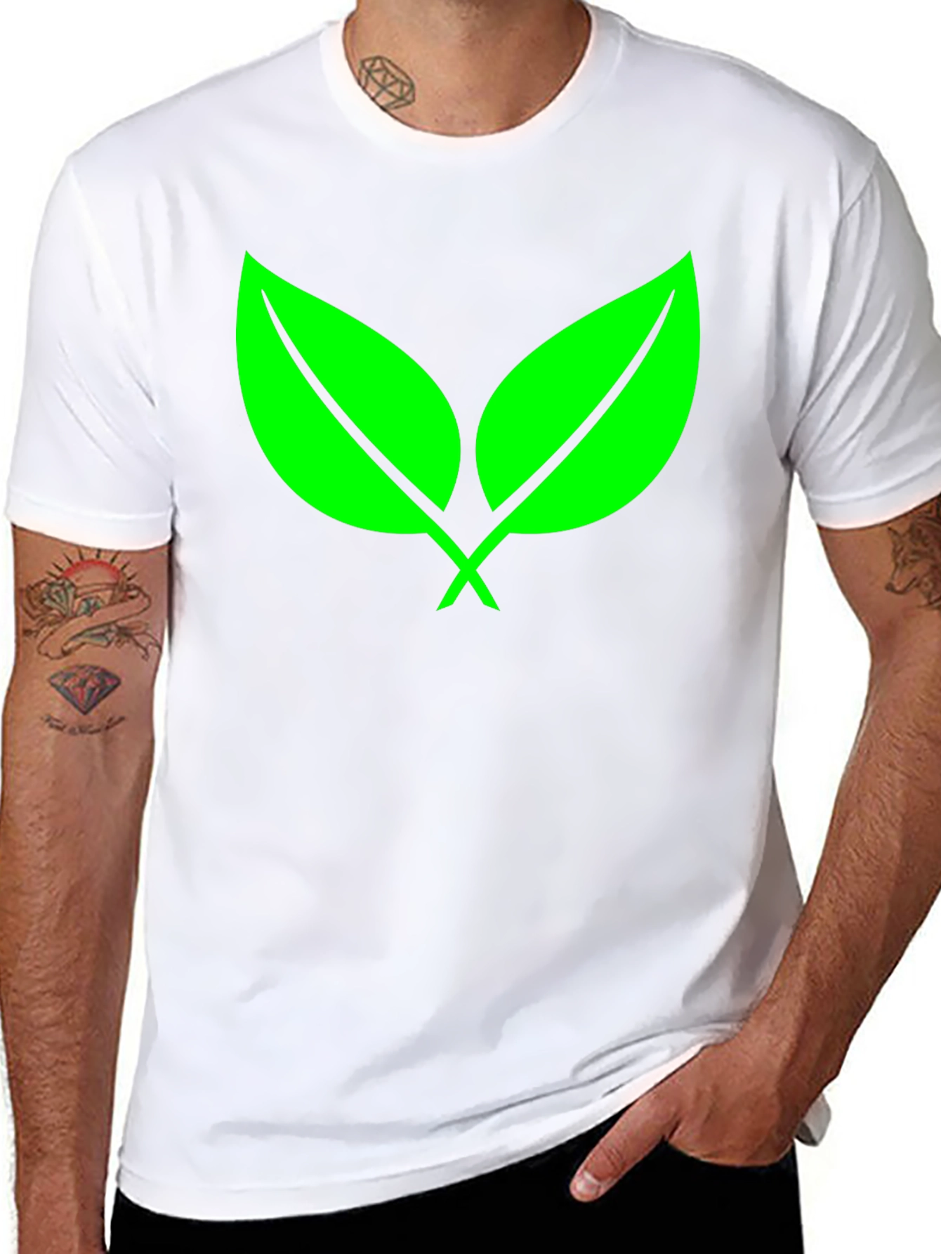 Eco-Friendly Green Leaf Black T-Shirt
