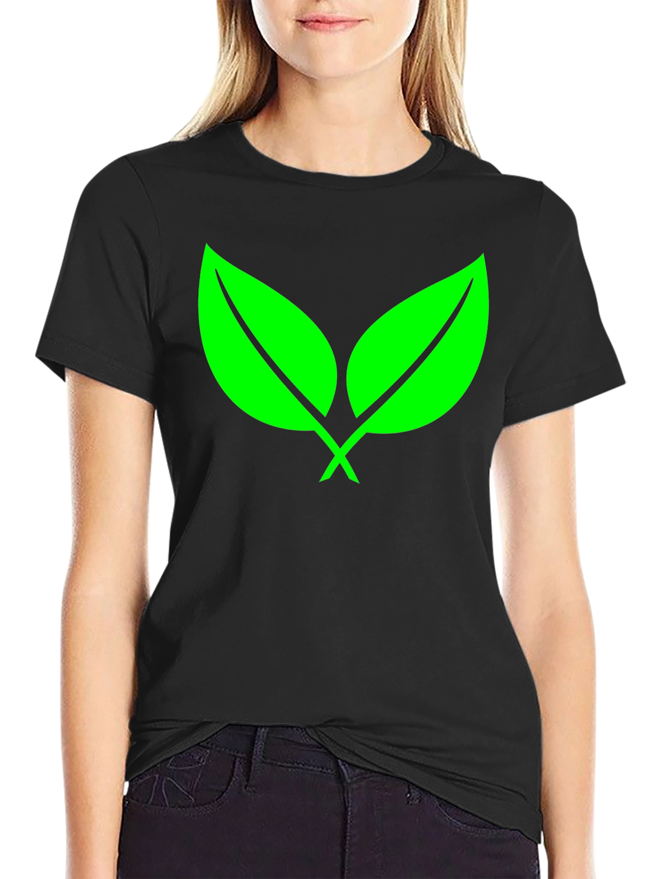 Eco-Friendly Green Leaf Black T-Shirt