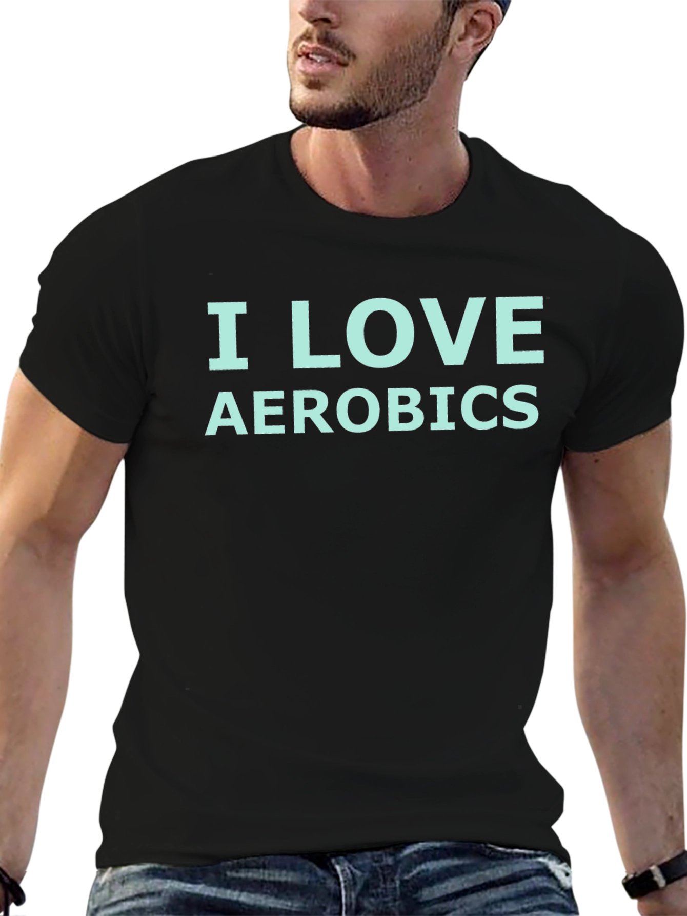 I Love Aerobics Graphic T-Shirt - Black