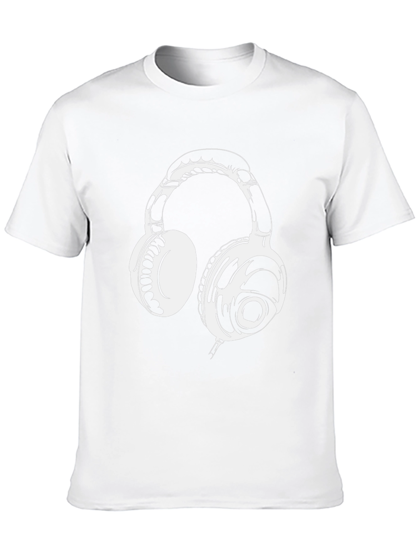 Black T-Shirt with White Headphones Graphic