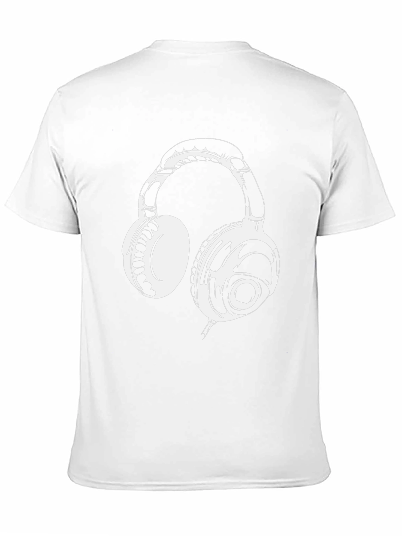 Black T-Shirt with White Headphones Graphic