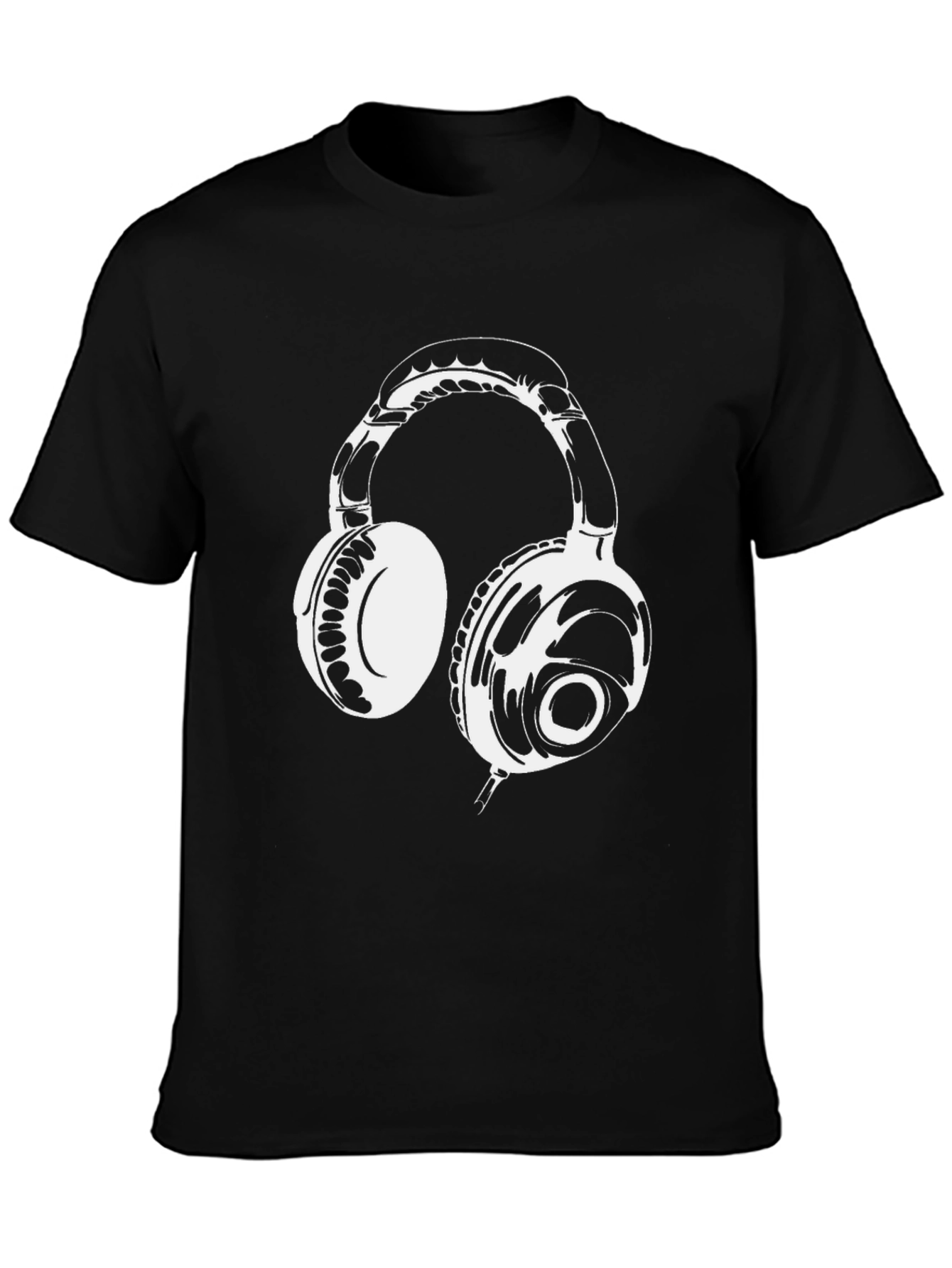 Black T-Shirt with White Headphones Graphic