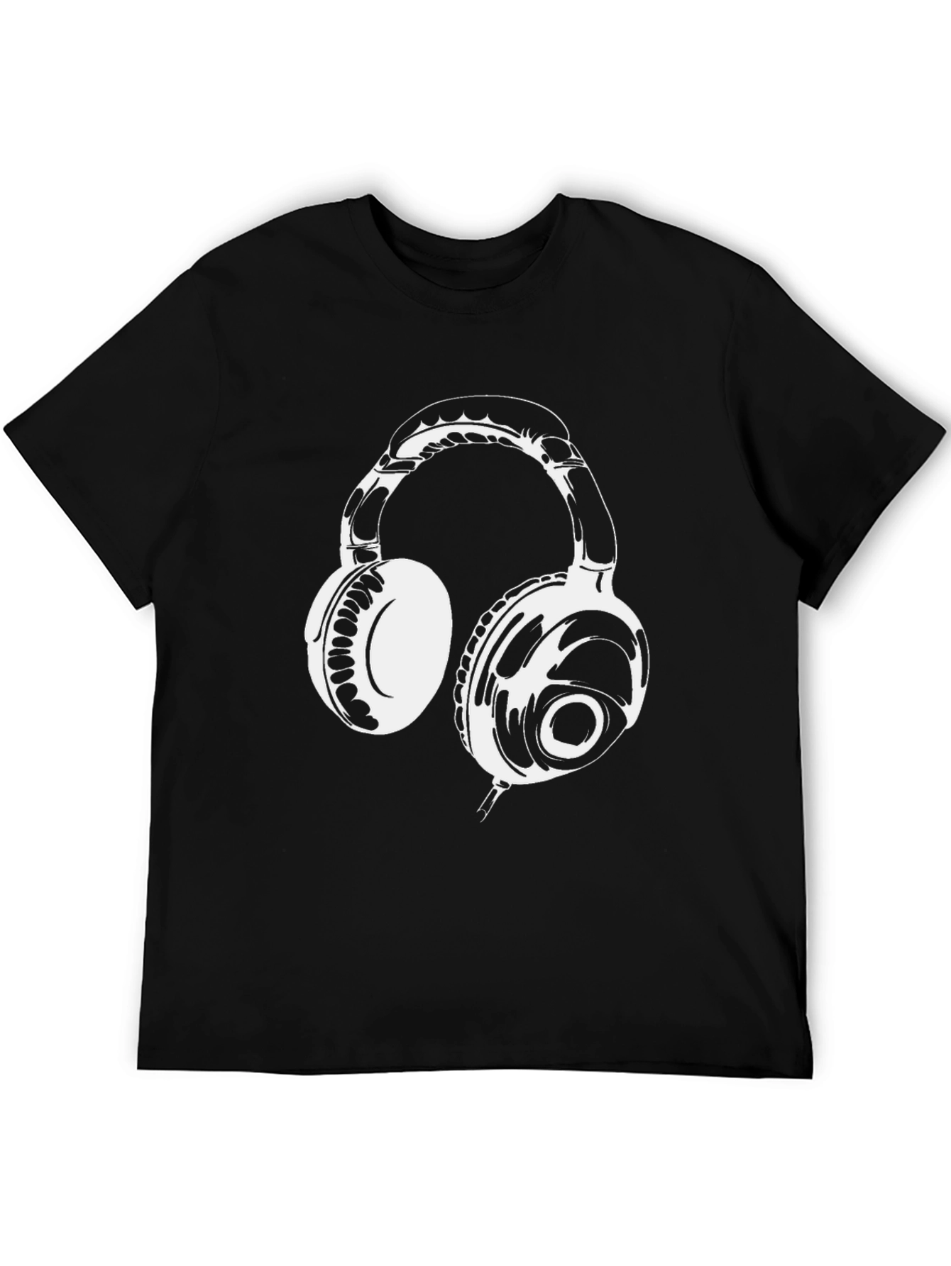 Black T-Shirt with White Headphones Graphic