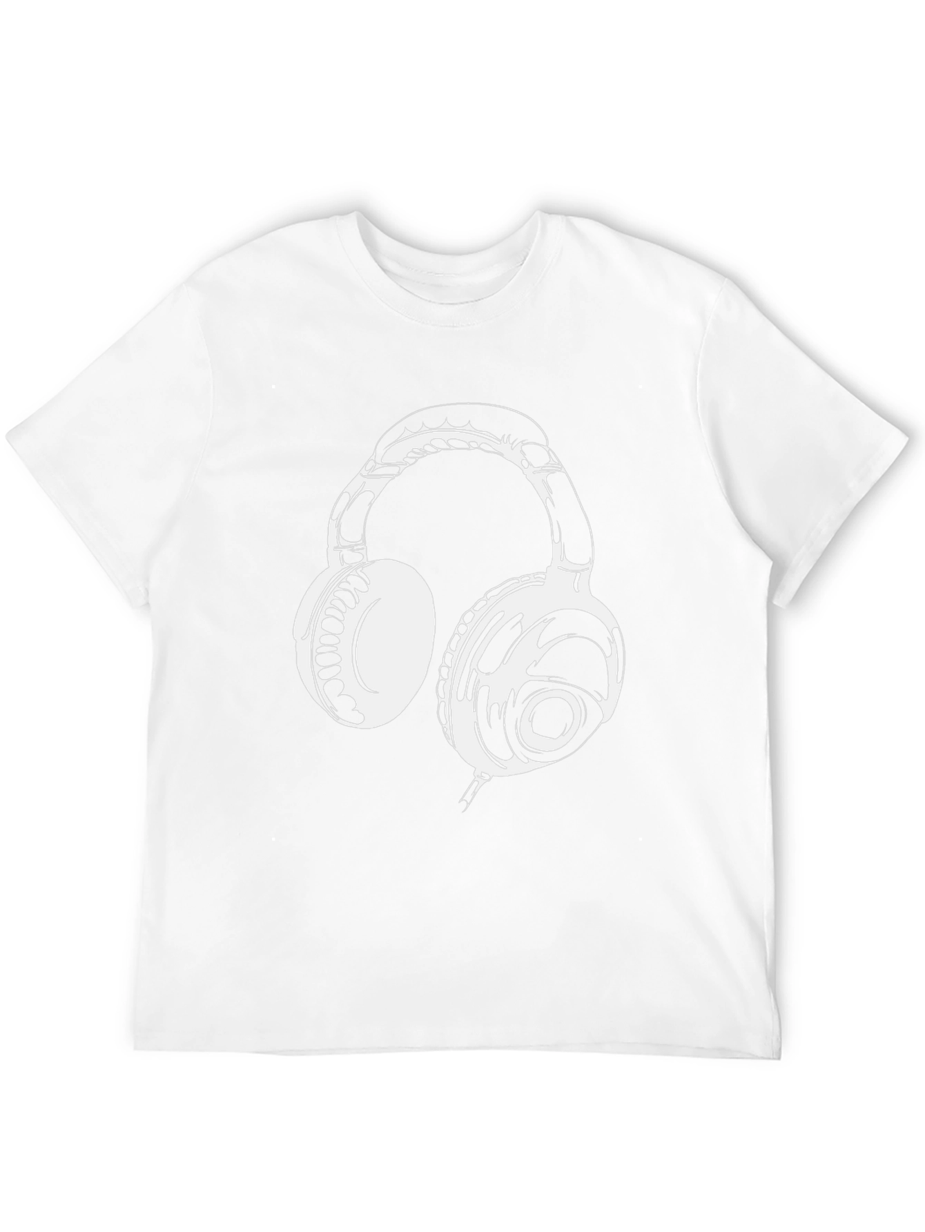Black T-Shirt with White Headphones Graphic