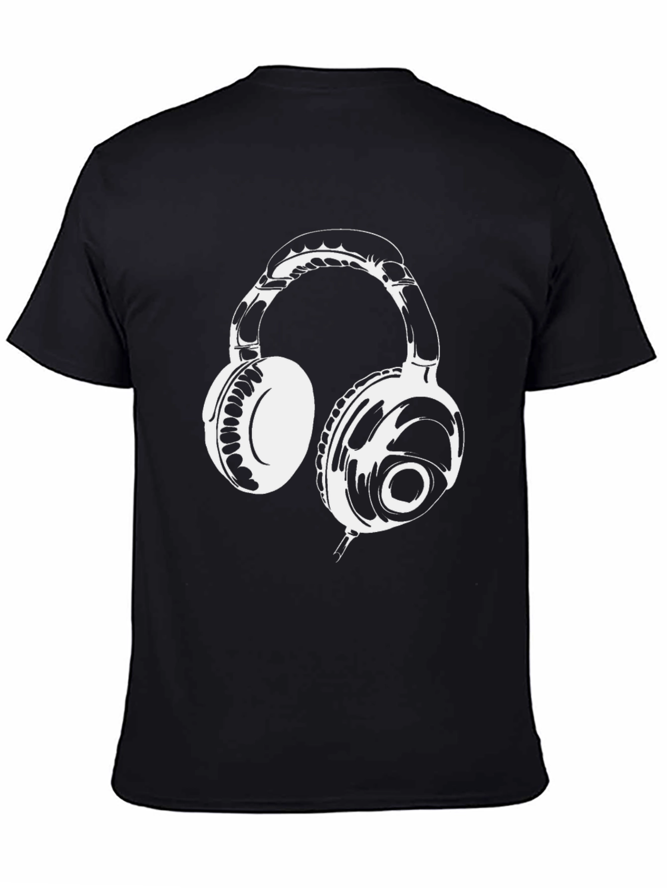 Black T-Shirt with White Headphones Graphic