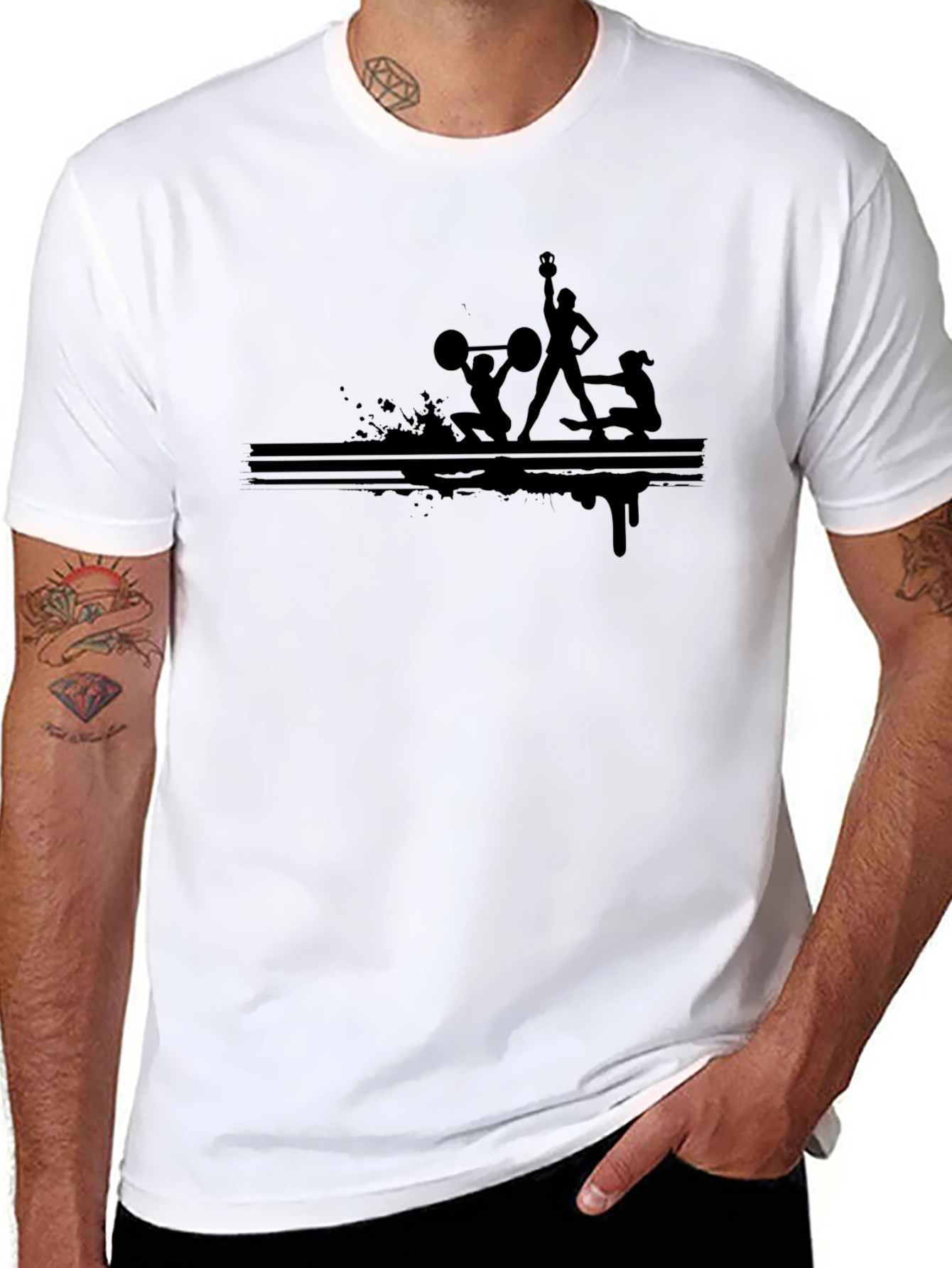 Mens Black Graphic Tee - Weightlifting Design