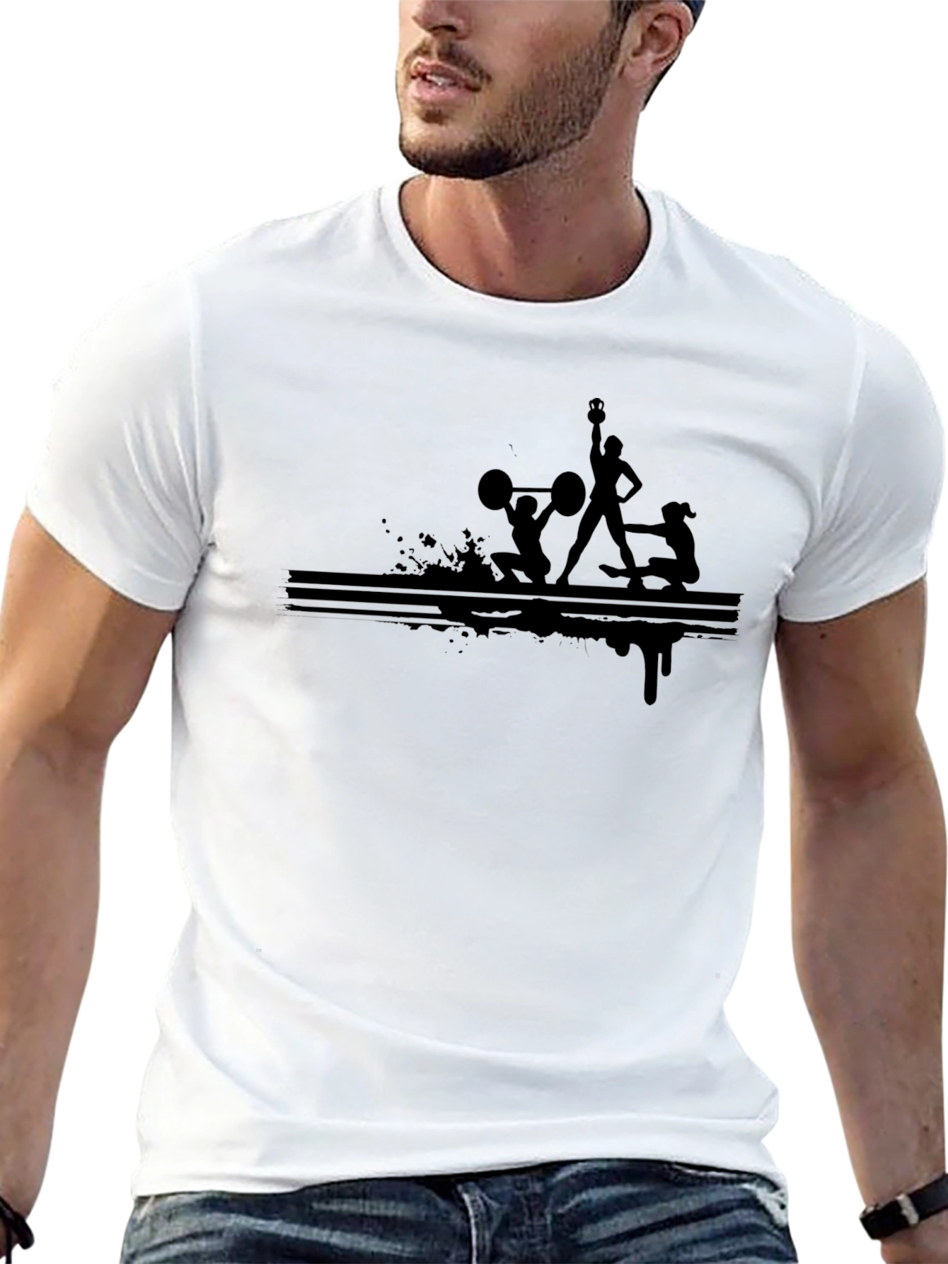 Mens Black Graphic Tee - Weightlifting Design