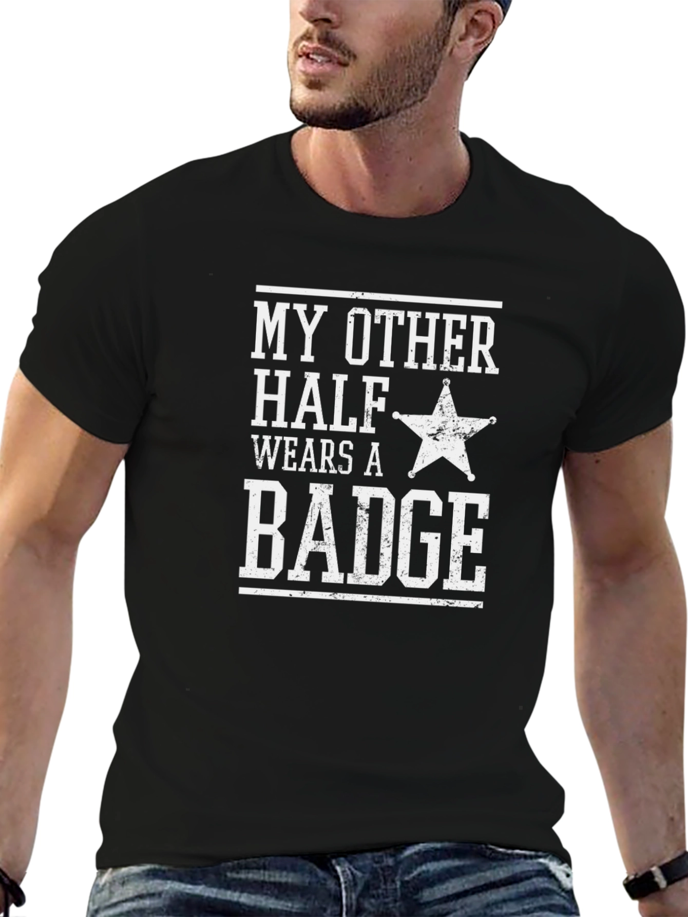My Other Half Wears a Badge T-Shirt - Black