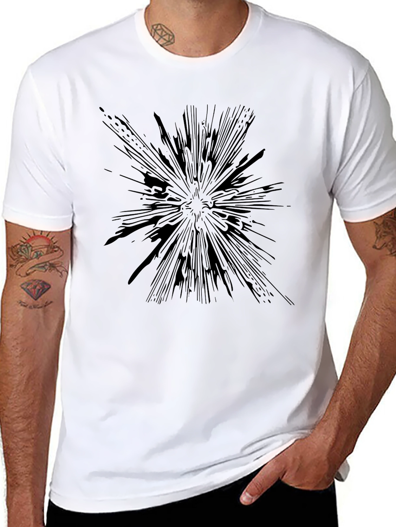 Abstract Burst Graphic Tee - Black Cotton Blend Shirt
