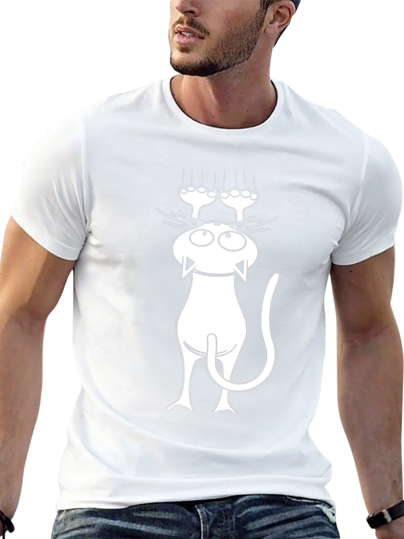 Funny Cat Scratching T-Shirt - Black