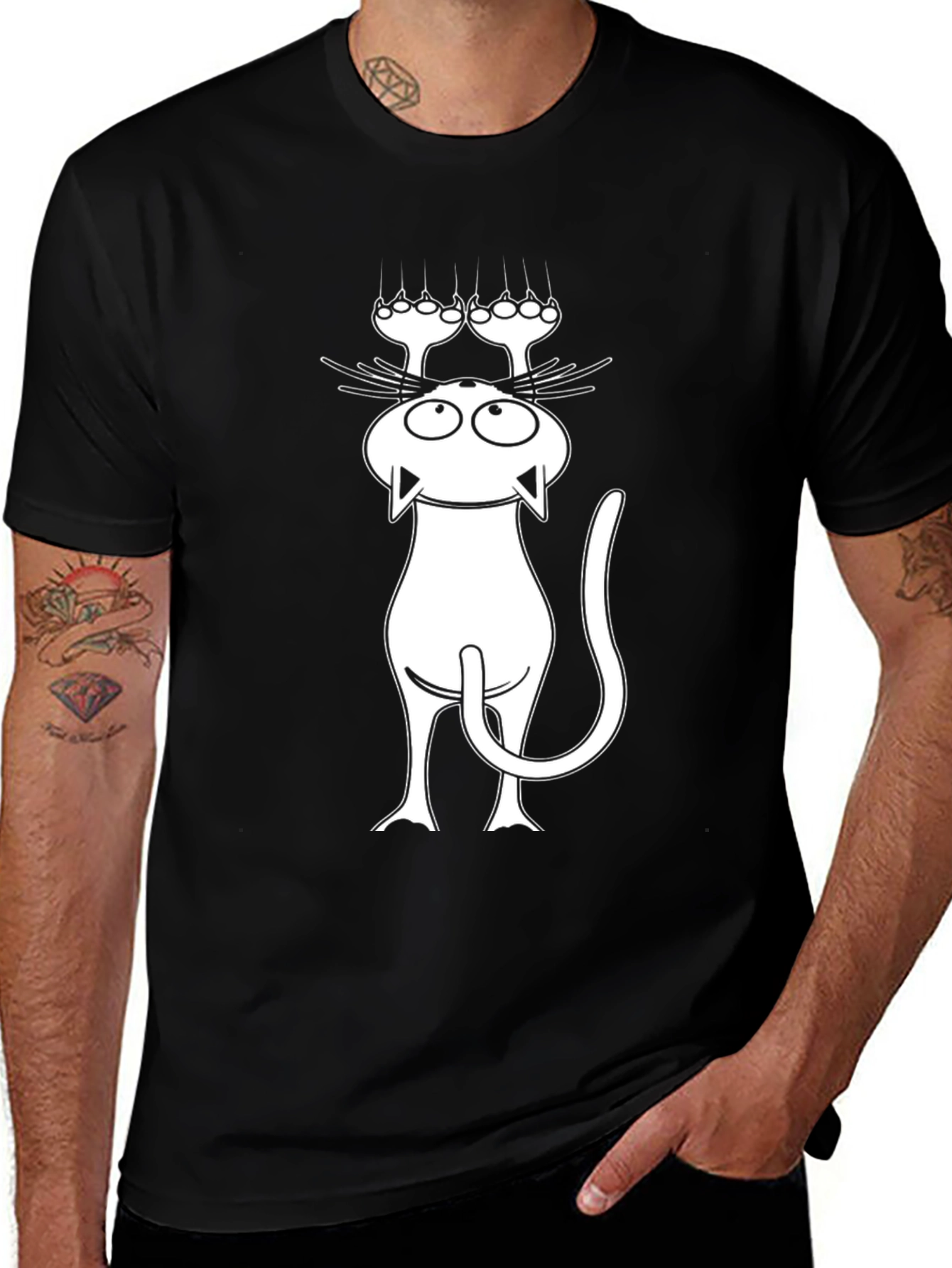 Funny Cat Scratching T-Shirt - Black