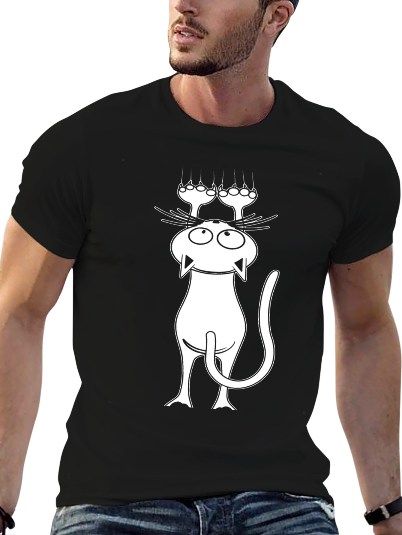 Funny Cat Scratching T-Shirt - Black