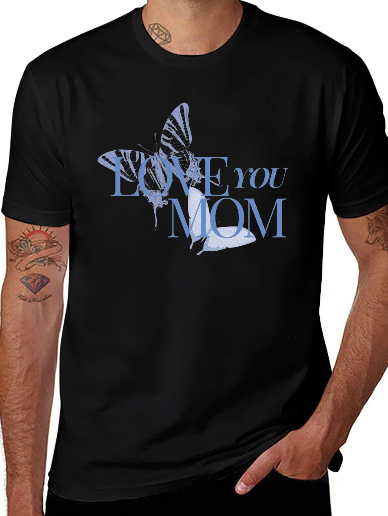 Love You Mom Butterfly Graphic T-Shirt