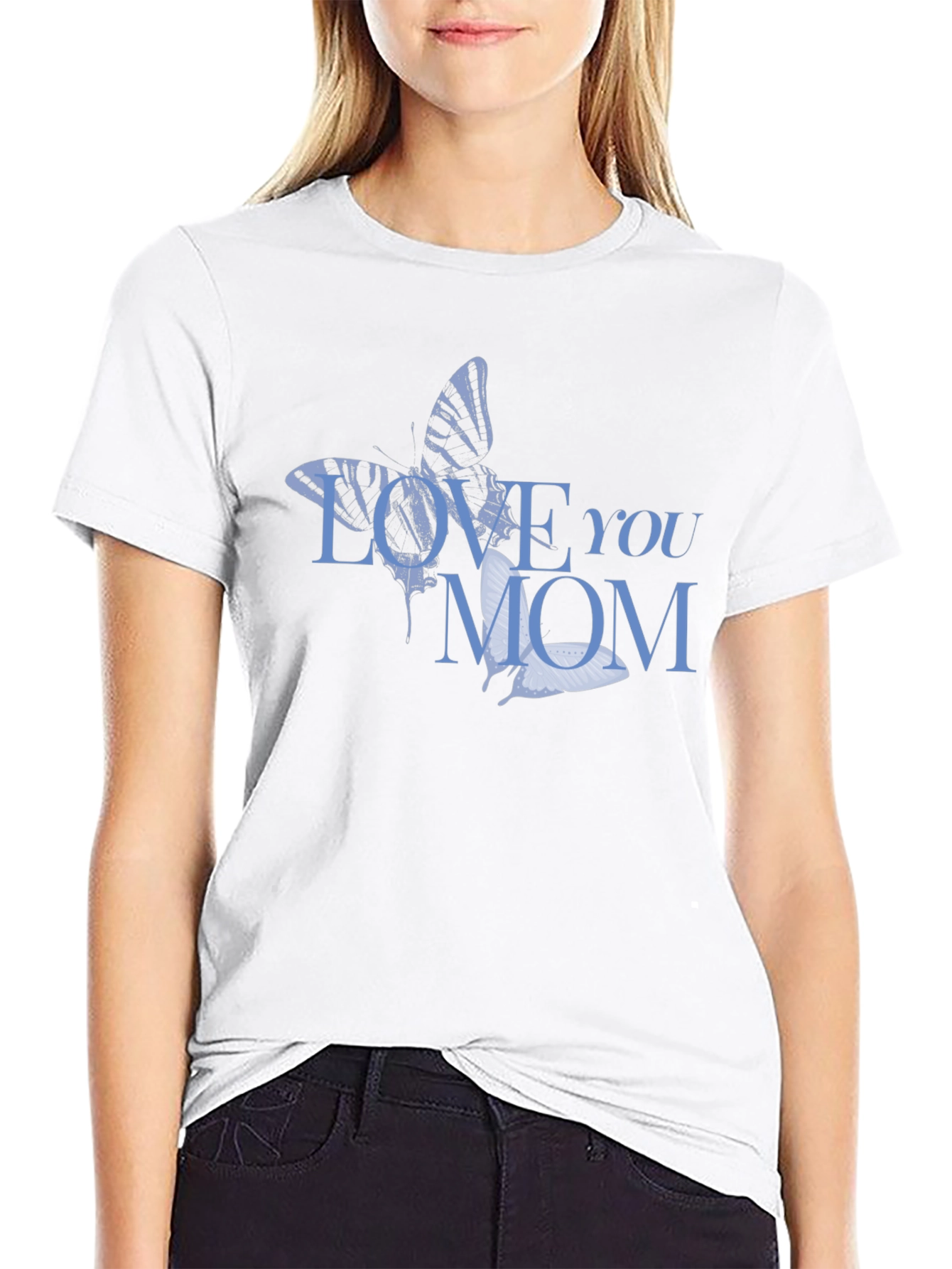 Love You Mom Butterfly Graphic T-Shirt