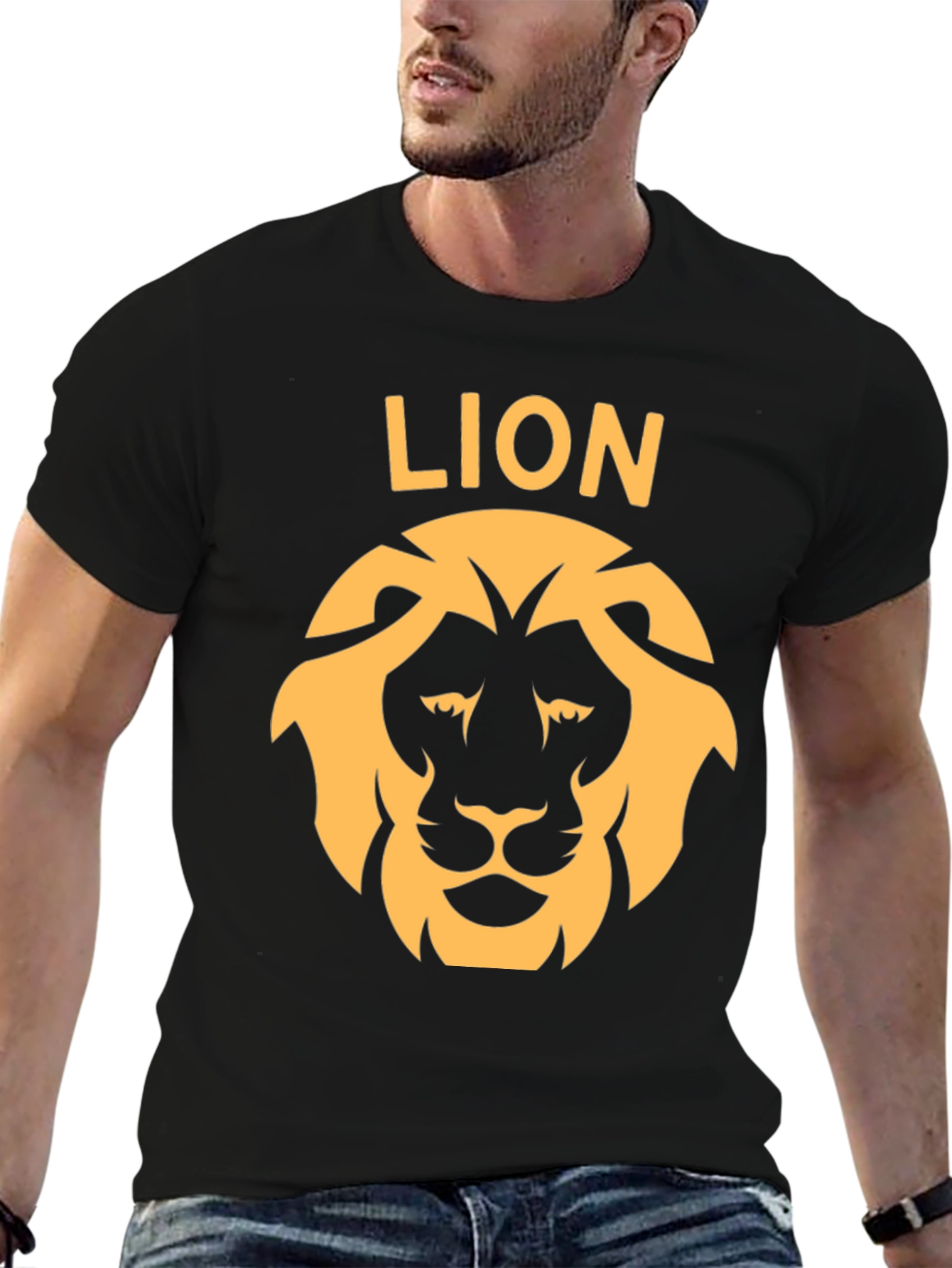 Lion Graphic Tee - Bold Design Black Cotton T-Shirt