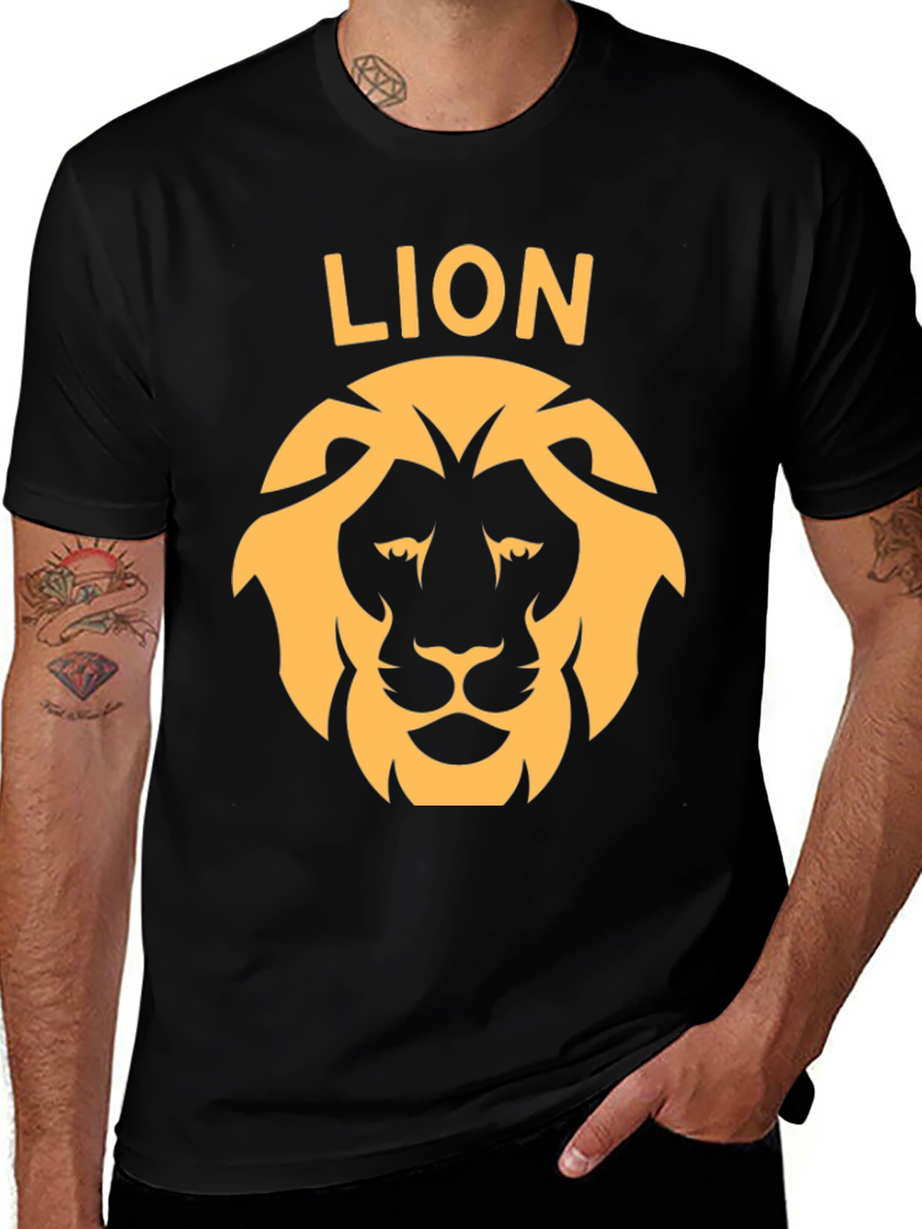 Lion Graphic Tee - Bold Design Black Cotton T-Shirt