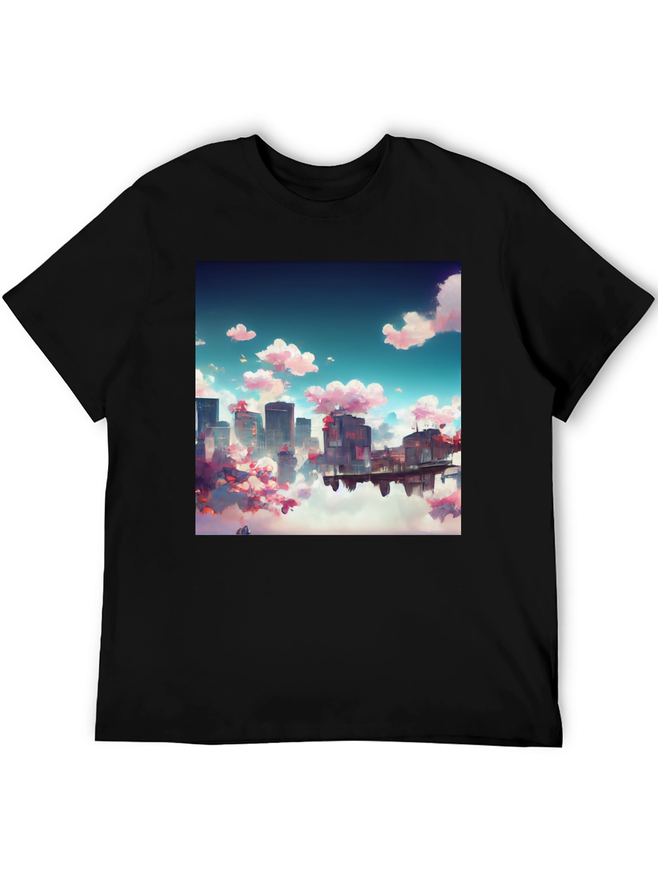 Anime Cityscape Tee - Artistic Black T-Shirt