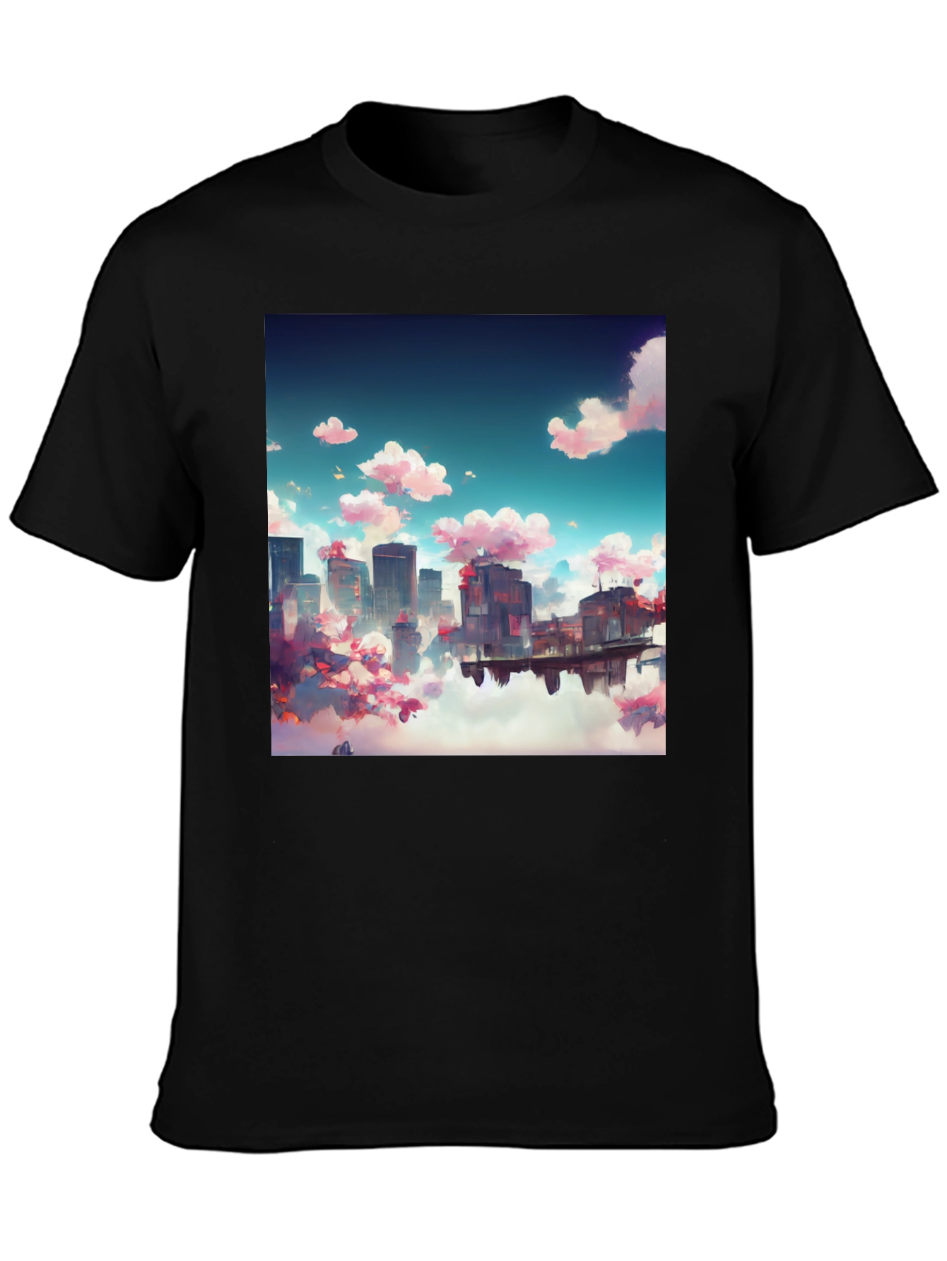 Anime Cityscape Tee - Artistic Black T-Shirt