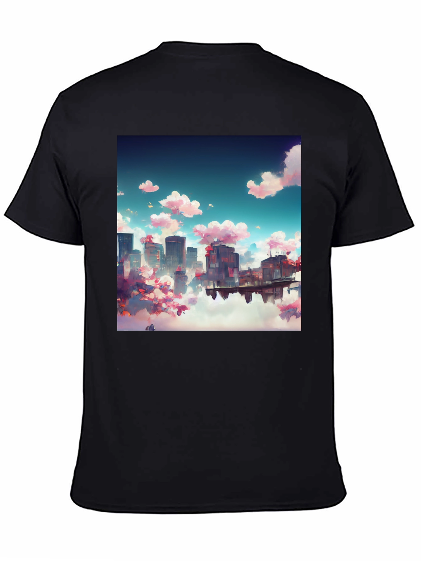 Anime Cityscape Tee - Artistic Black T-Shirt