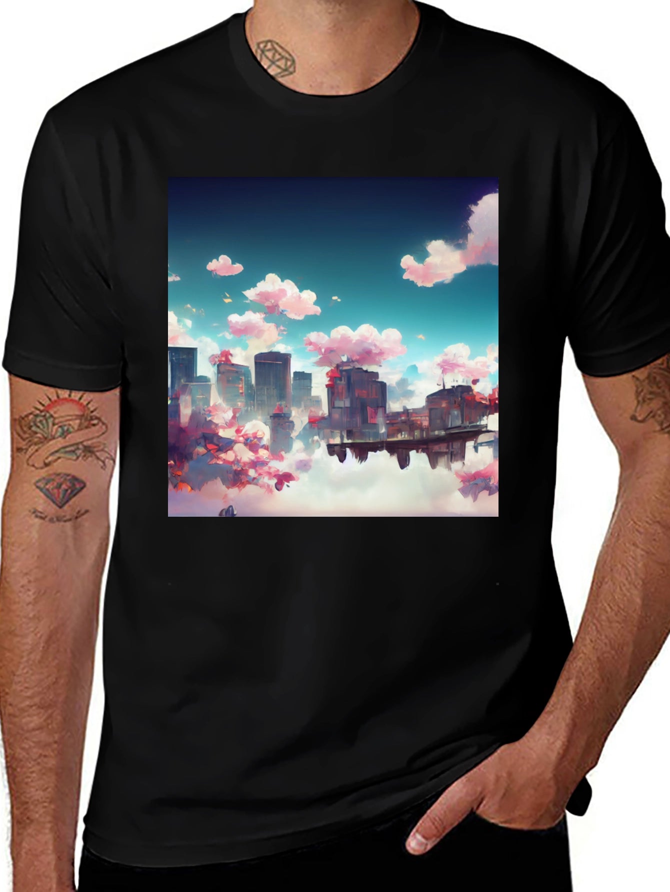 Anime Cityscape Tee - Artistic Black T-Shirt