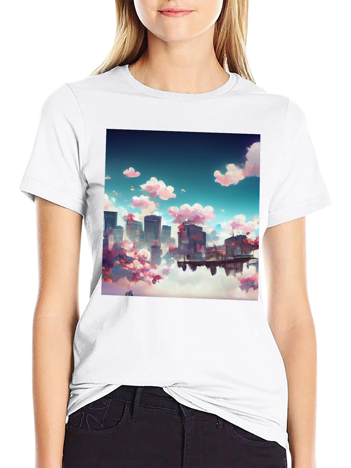 Anime Cityscape Tee - Artistic Black T-Shirt
