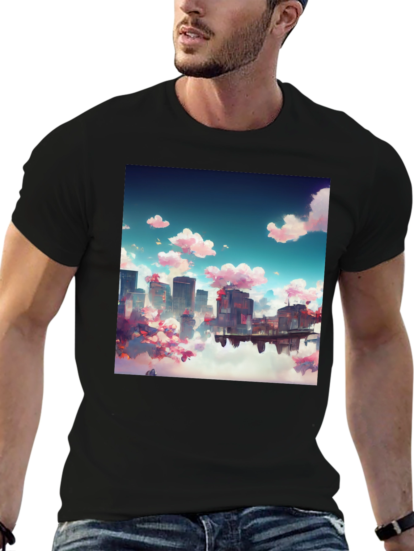 Anime Cityscape Tee - Artistic Black T-Shirt