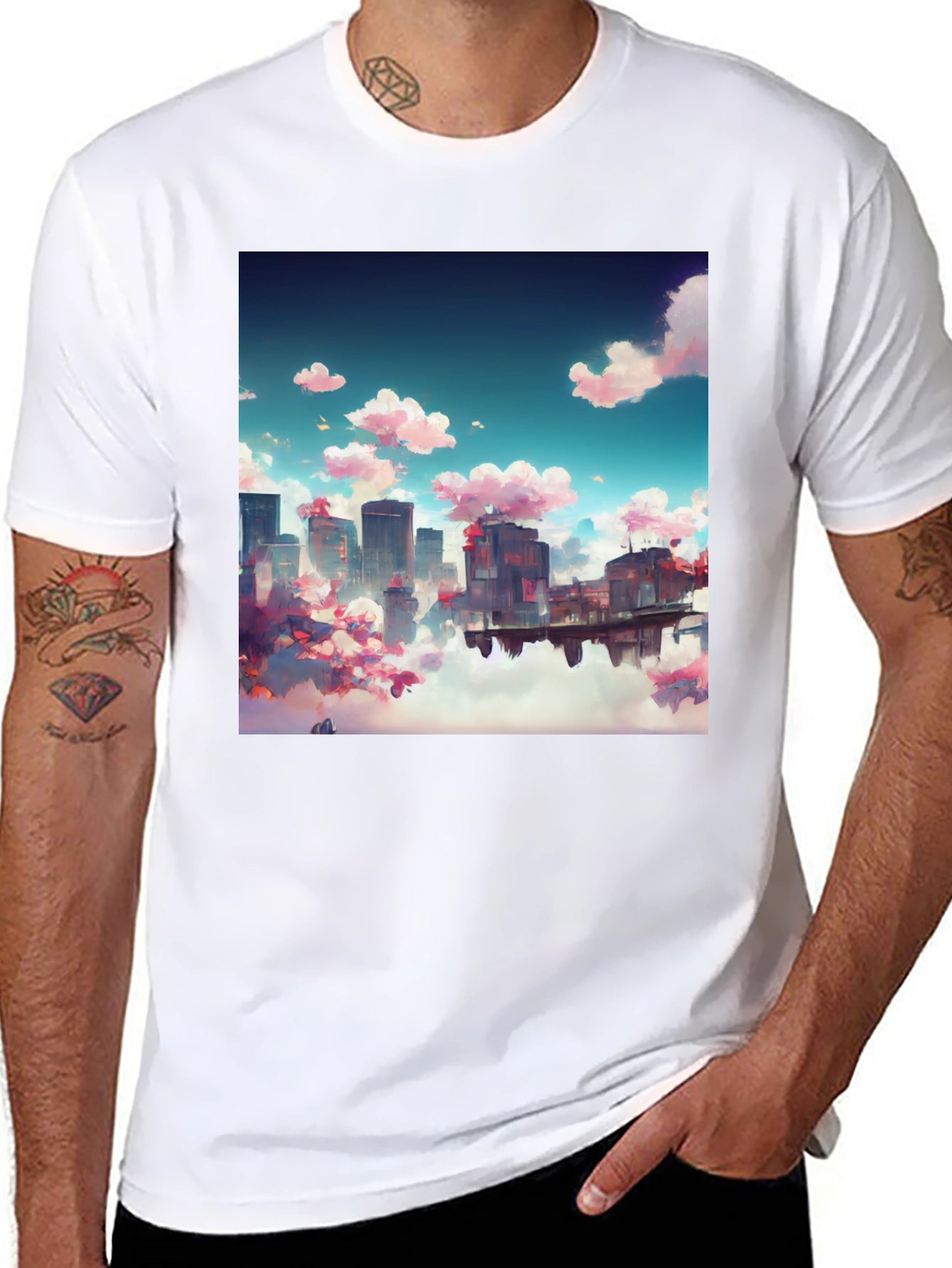 Anime Cityscape Tee - Artistic Black T-Shirt