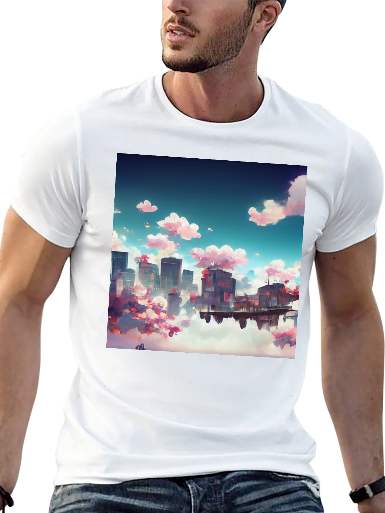 Anime Cityscape Tee - Artistic Black T-Shirt