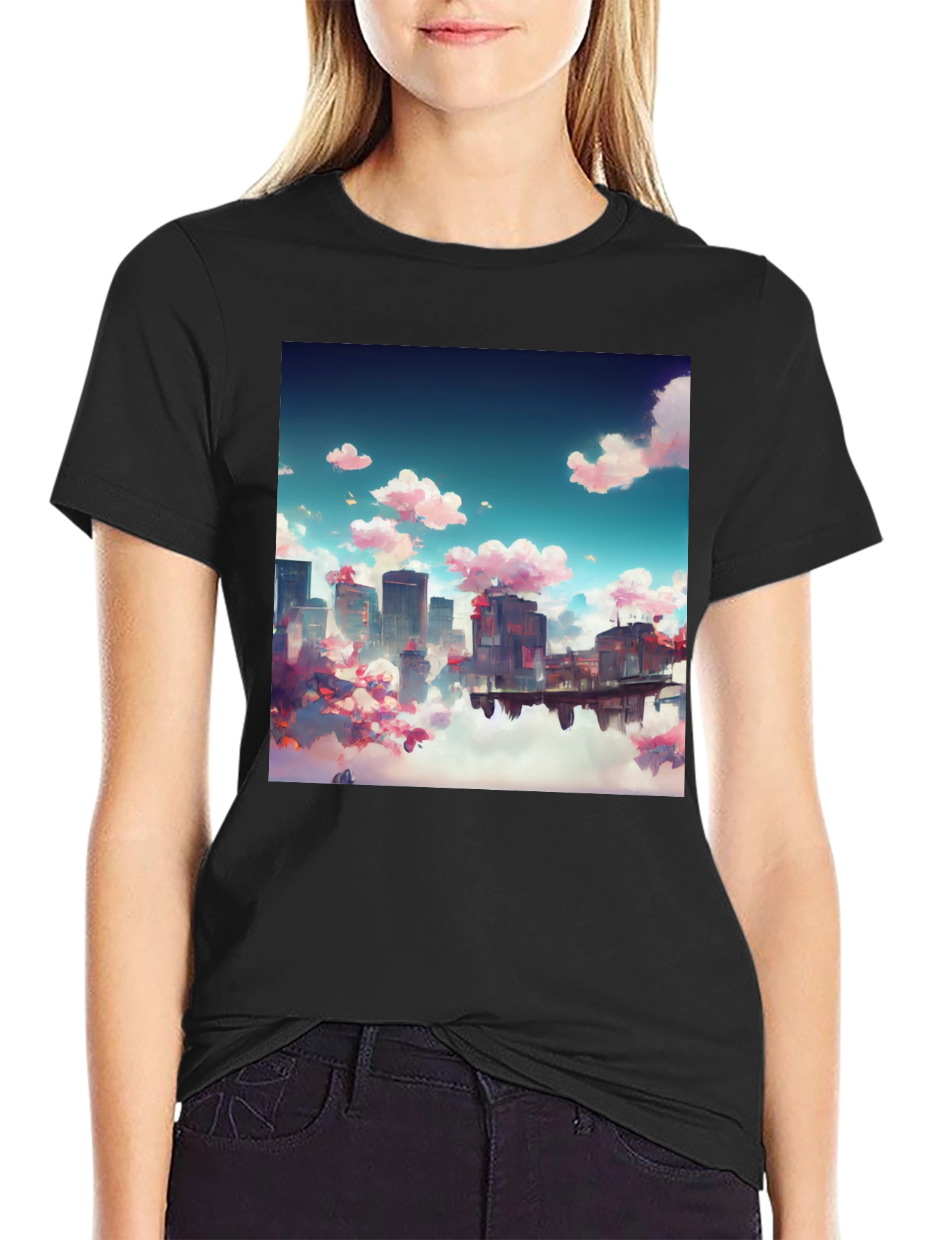 Anime Cityscape Tee - Artistic Black T-Shirt