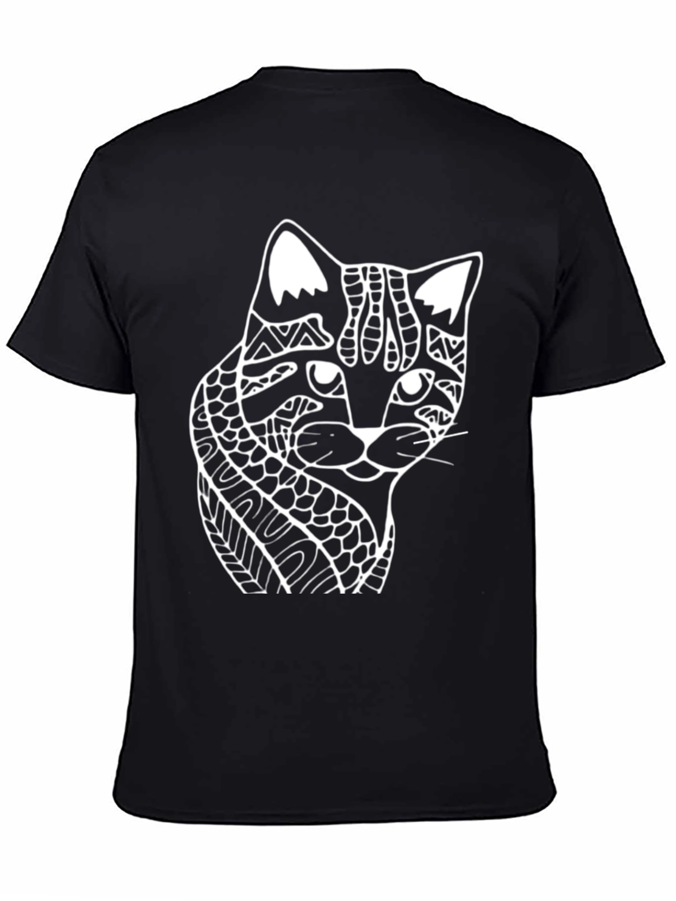 Abstract Cat Graphic Tee - Black Cotton T-Shirt