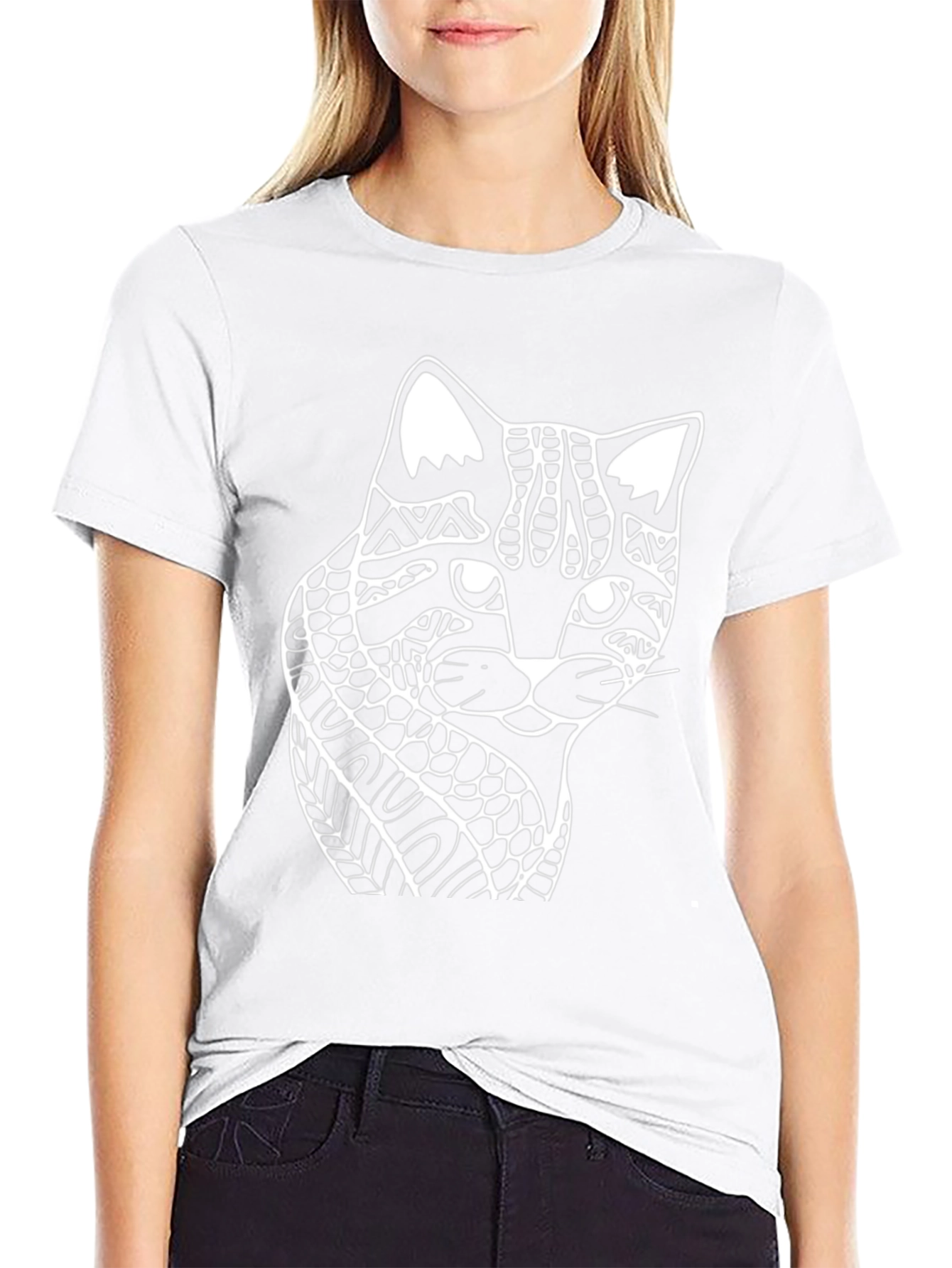 Abstract Cat Graphic Tee - Black Cotton T-Shirt