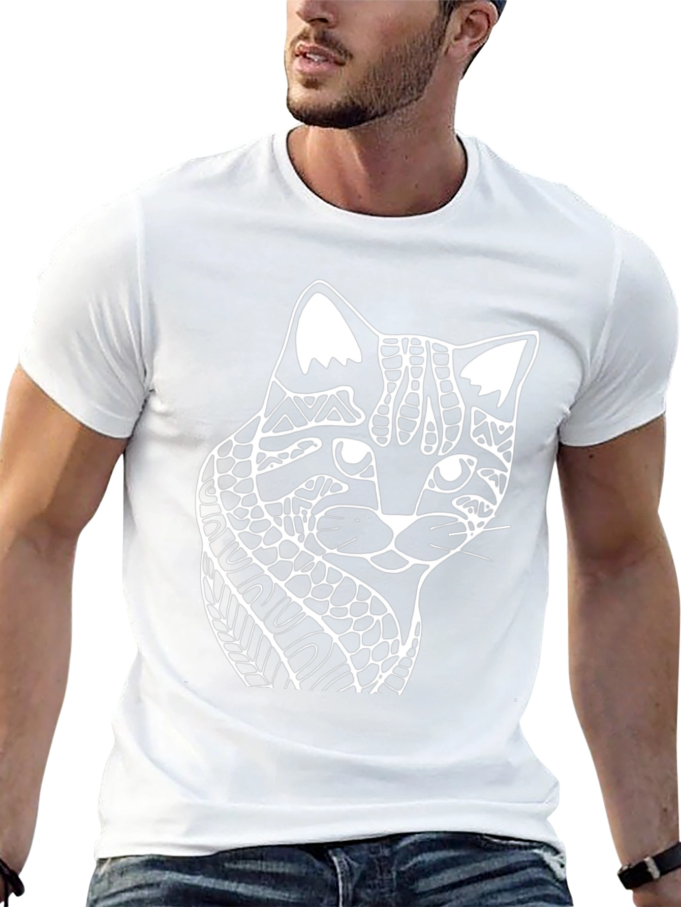 Abstract Cat Graphic Tee - Black Cotton T-Shirt