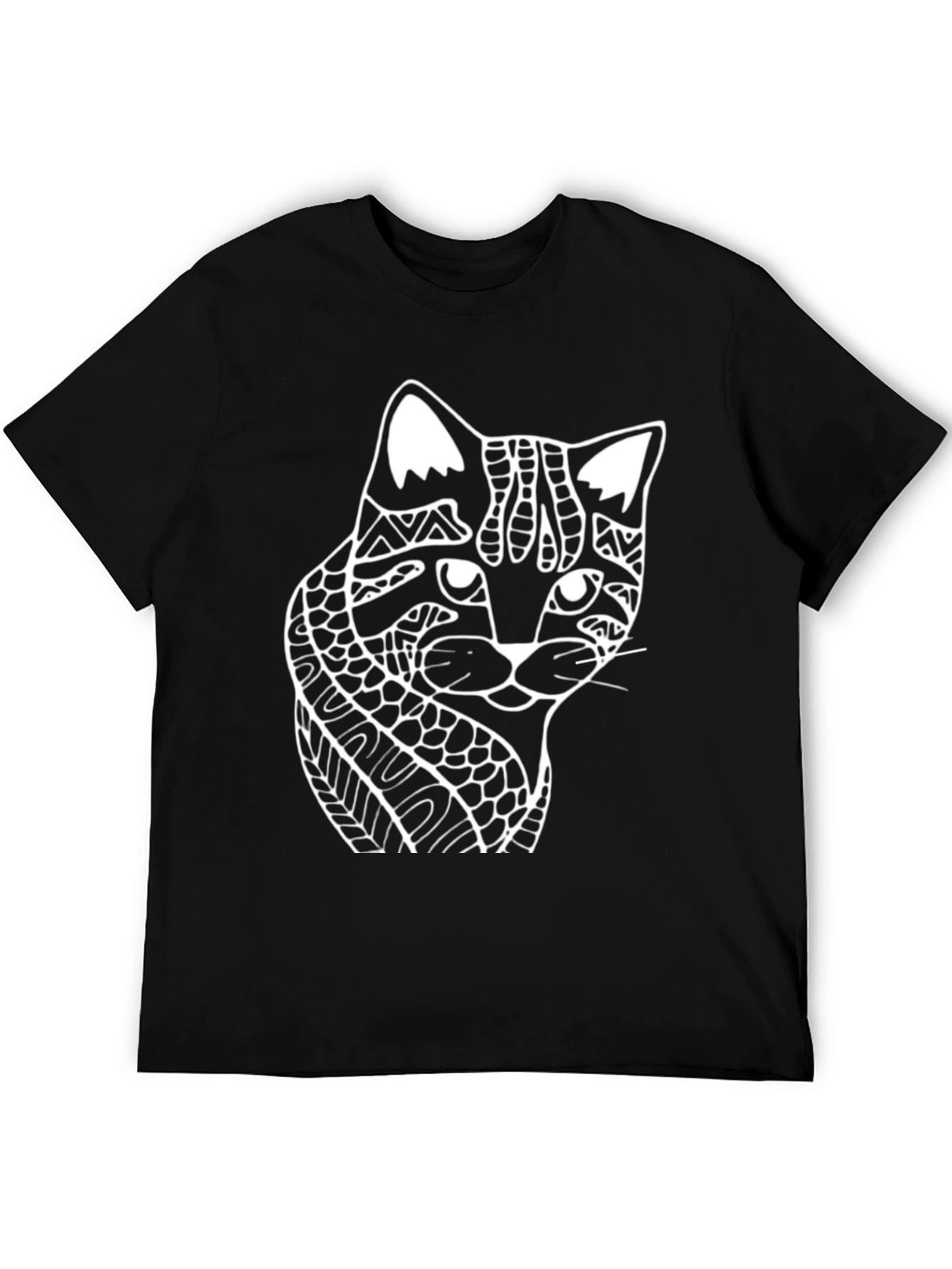 Abstract Cat Graphic Tee - Black Cotton T-Shirt