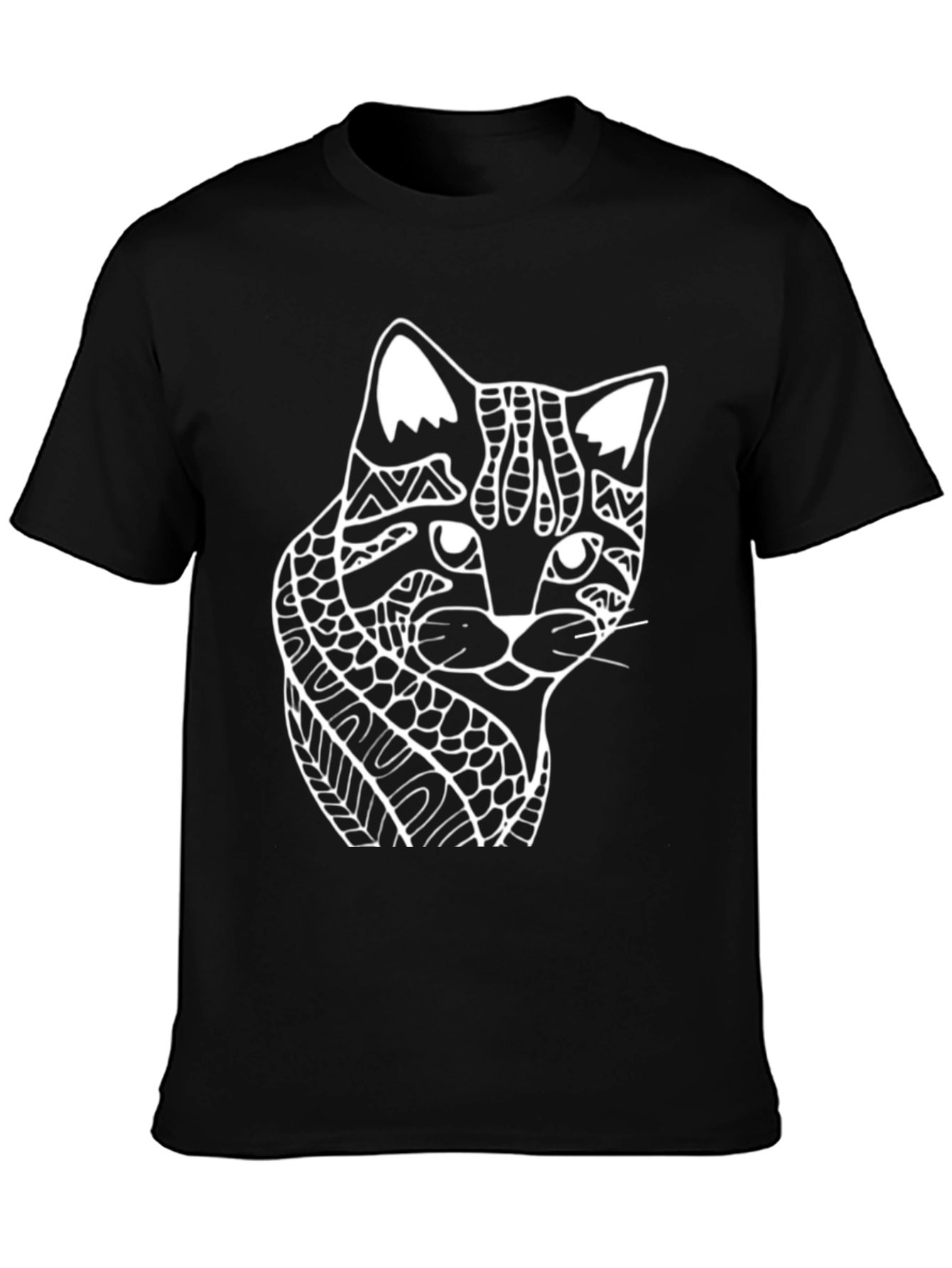 Abstract Cat Graphic Tee - Black Cotton T-Shirt