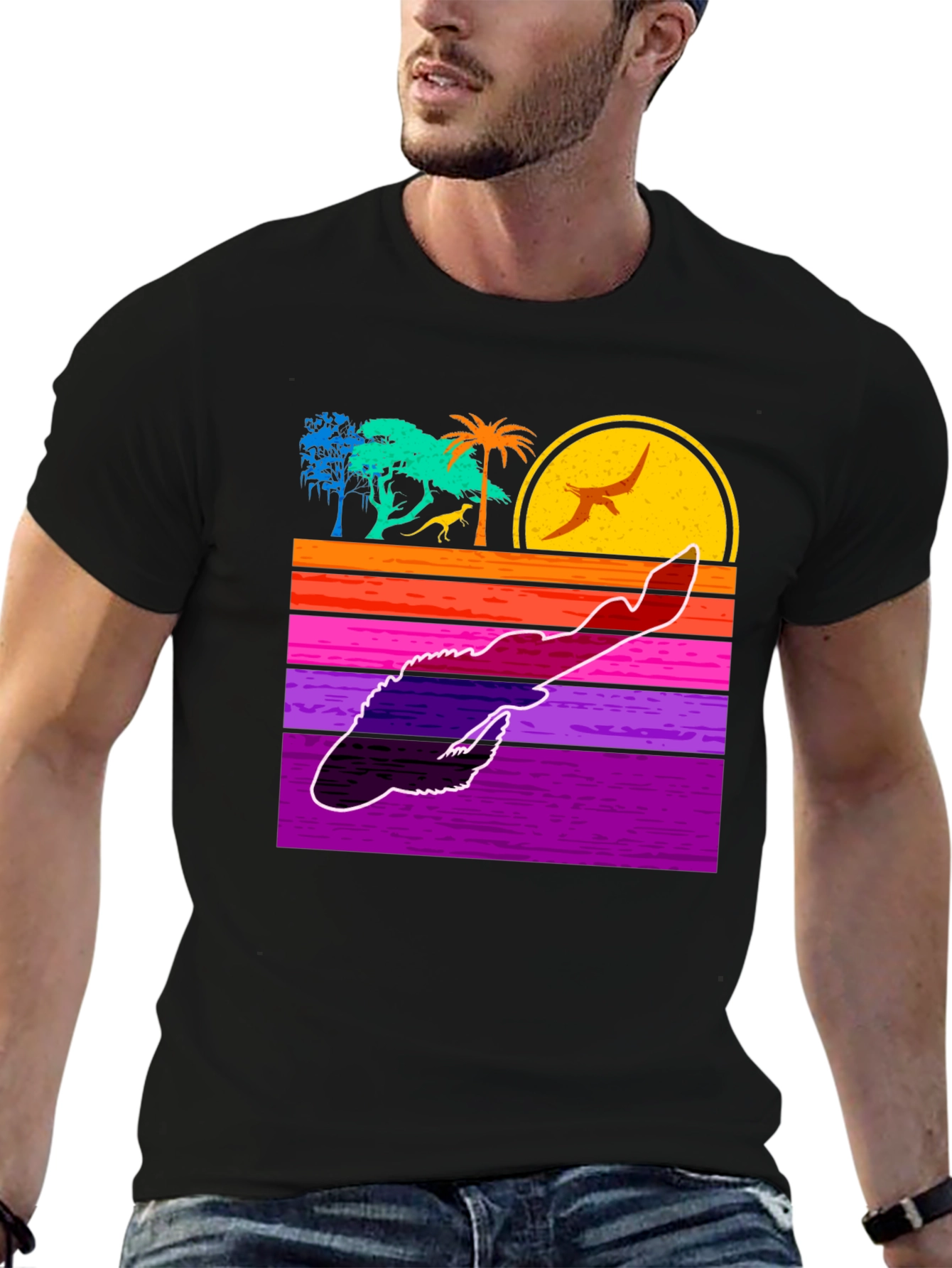 Retro Dinosaur Sunset Graphic Tee