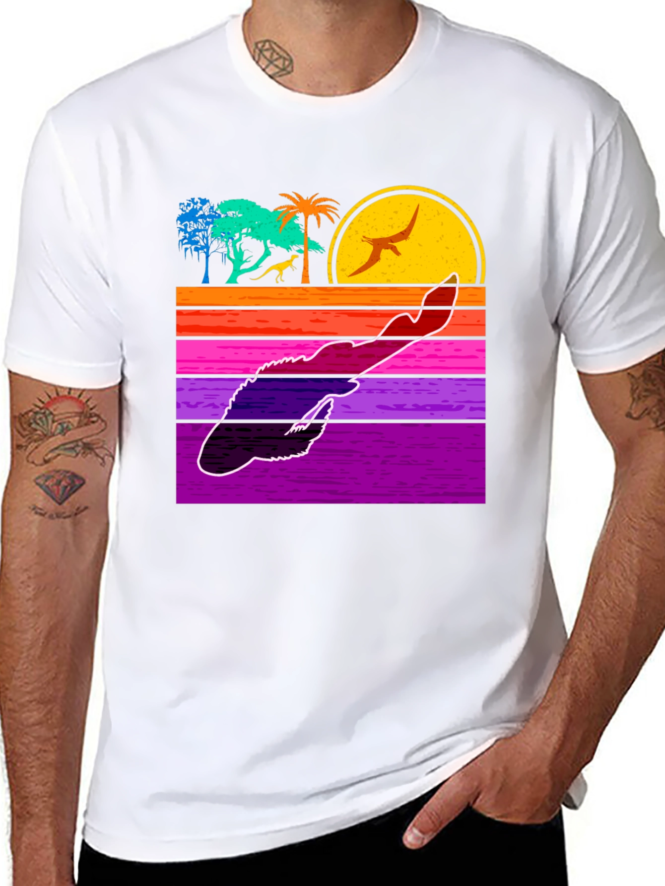 Retro Dinosaur Sunset Graphic Tee