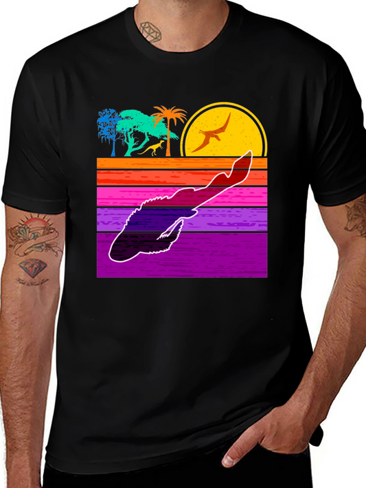 Retro Dinosaur Sunset Graphic Tee