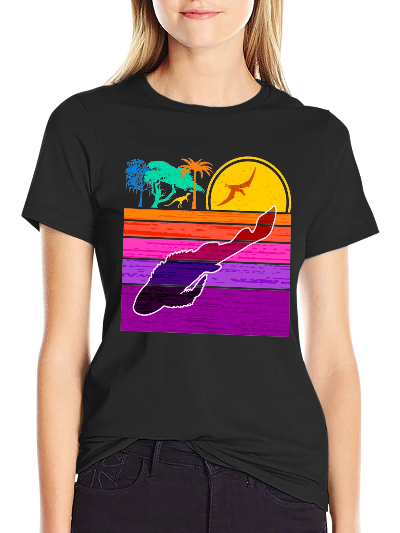 Retro Dinosaur Sunset Graphic Tee