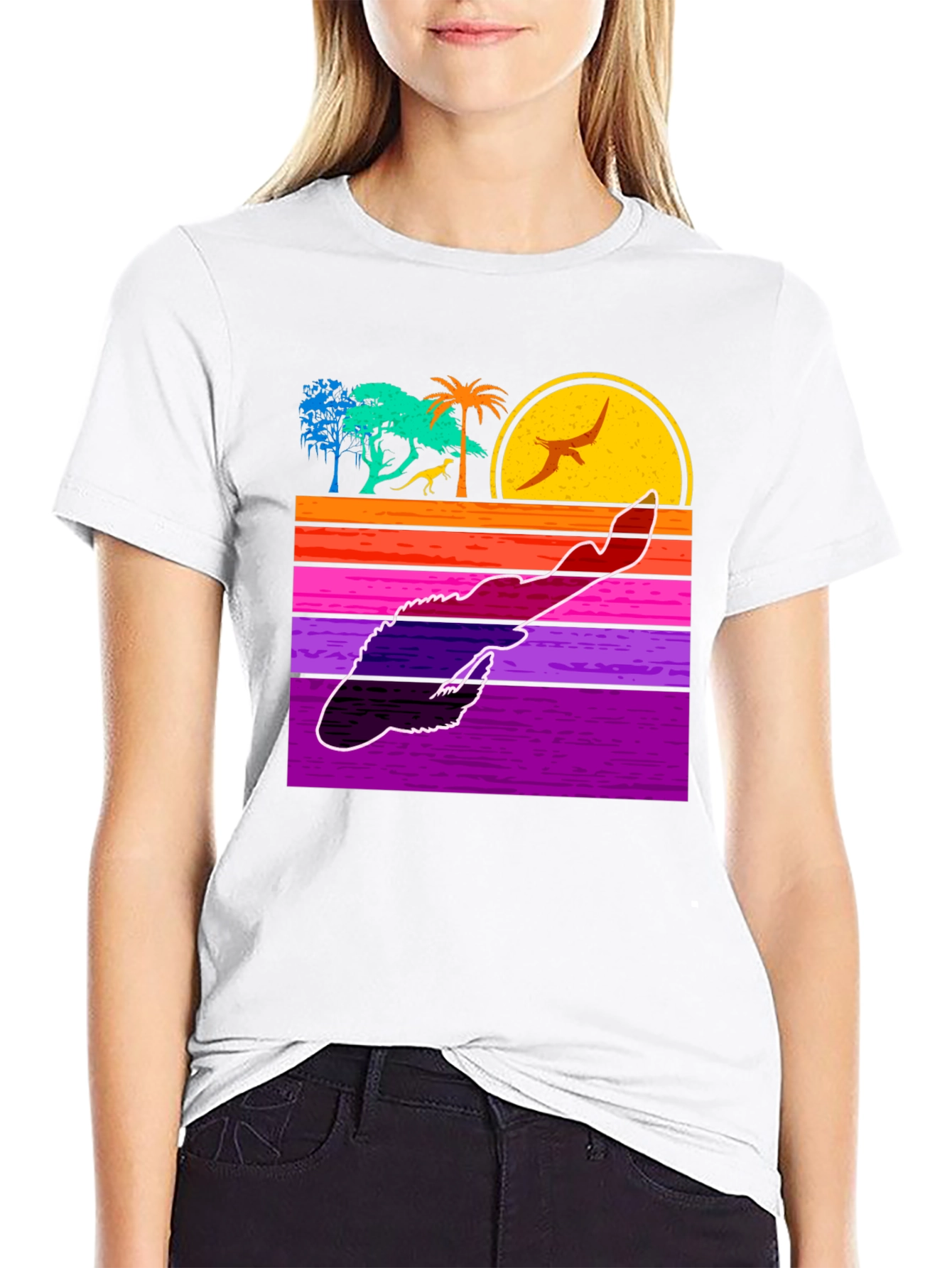 Retro Dinosaur Sunset Graphic Tee