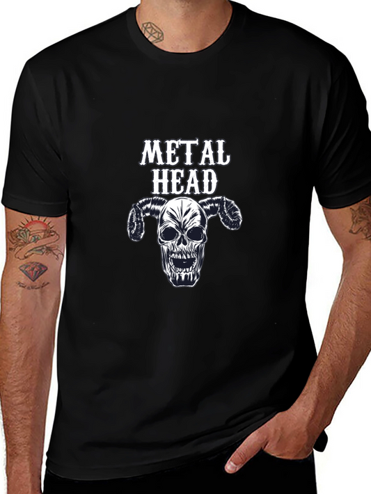Metal Head Graphic Tee - Skull Horns Black T-Shirt